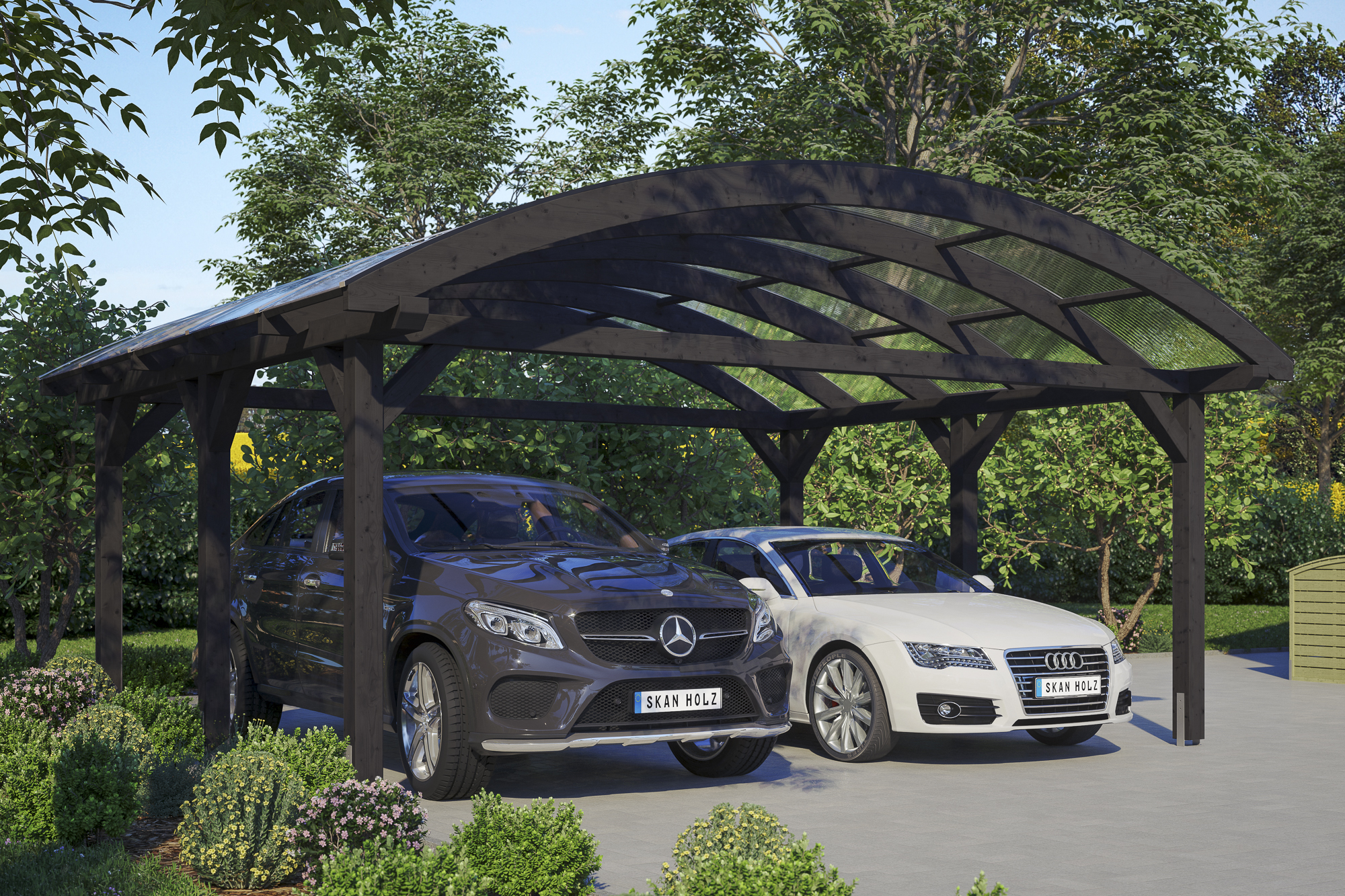 Ambientebild: Carport Franken 635 x 541 cm, farblich behandelt in anthrazit