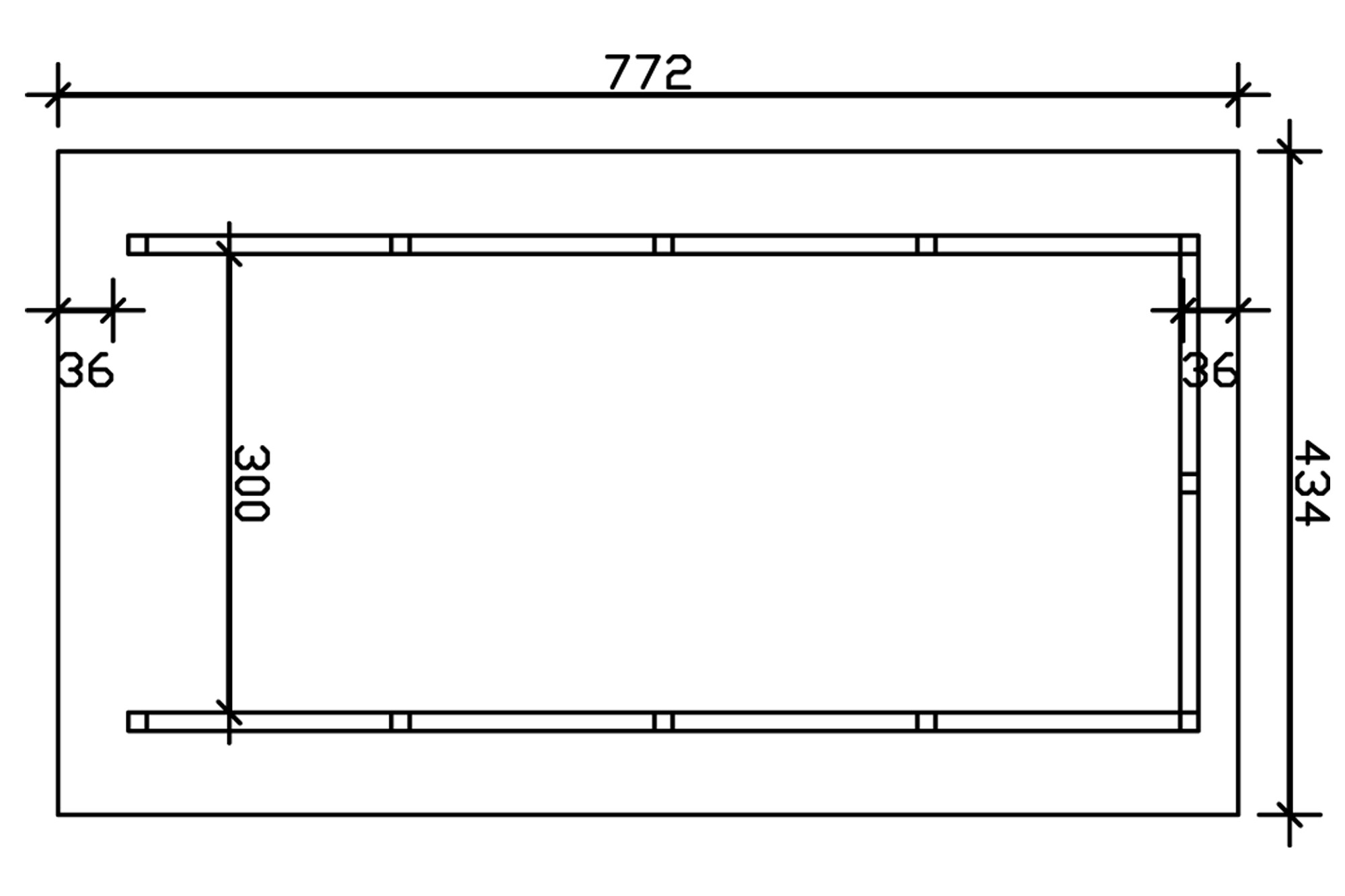 Carport Schwarzwald 424 x 772 cm with backwall, colour pre-treated white