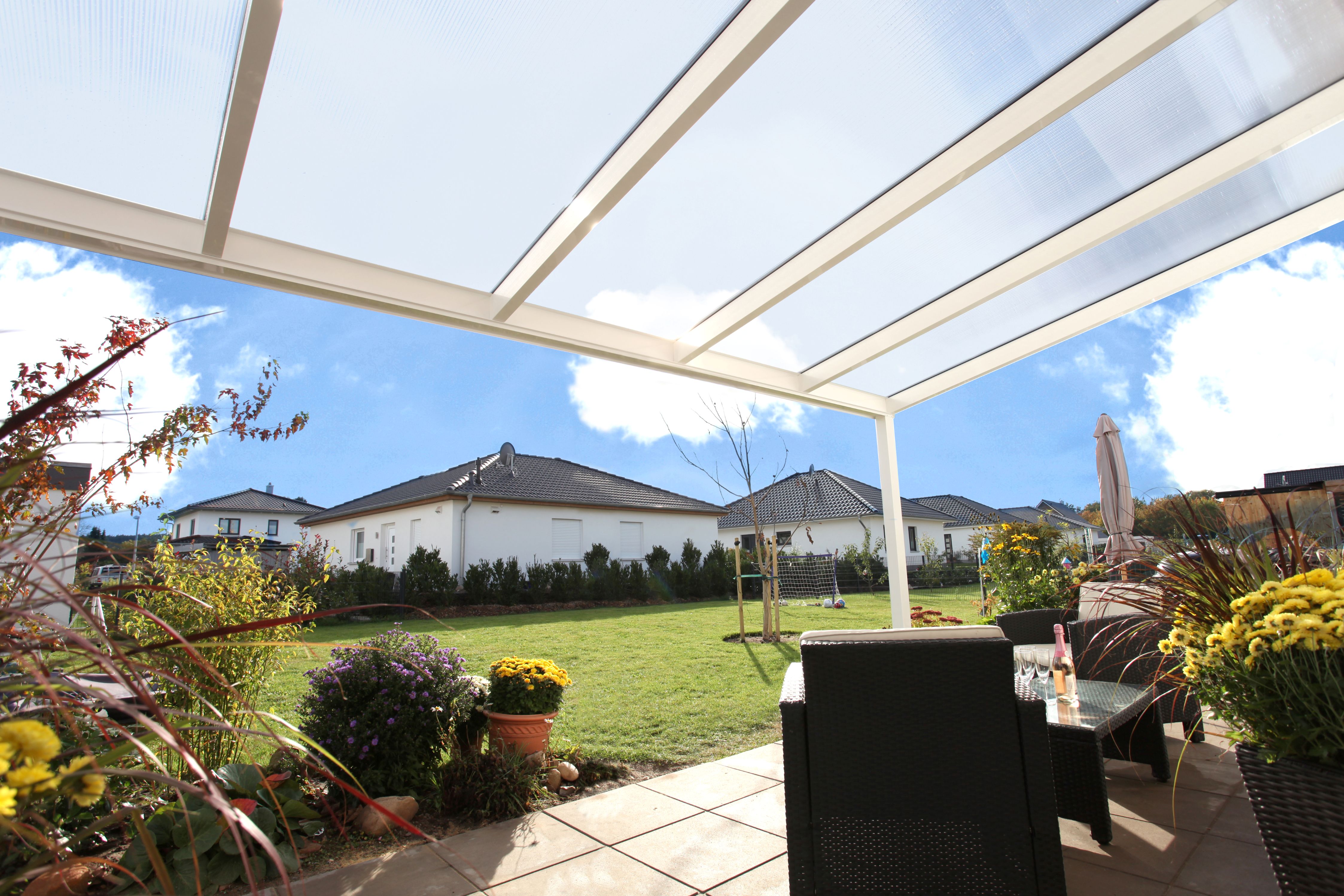 Terrassenüberdachung Genua 434 x 307 cm, Aluminium, weiß