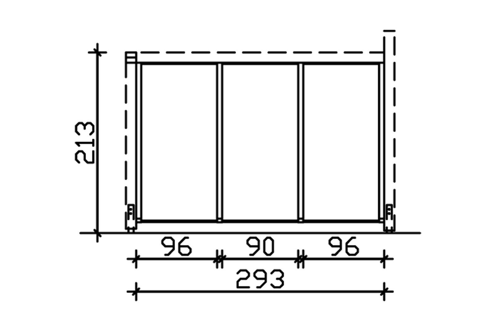 Sidewall with polycarbonate 293 x 200 cm, free standing, spruce, colour pre-treated in walnut