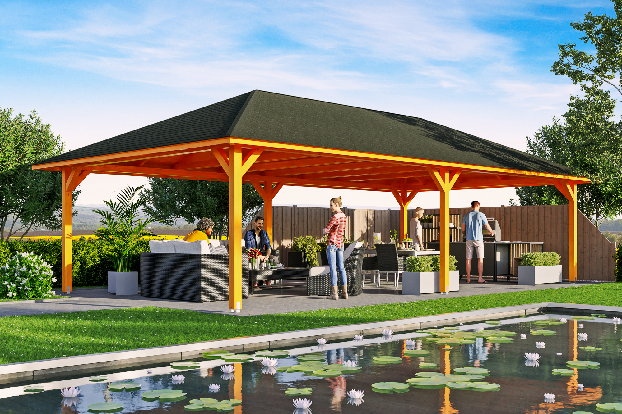 Gazebo Orleans 4, glulam, pre-treated light oak