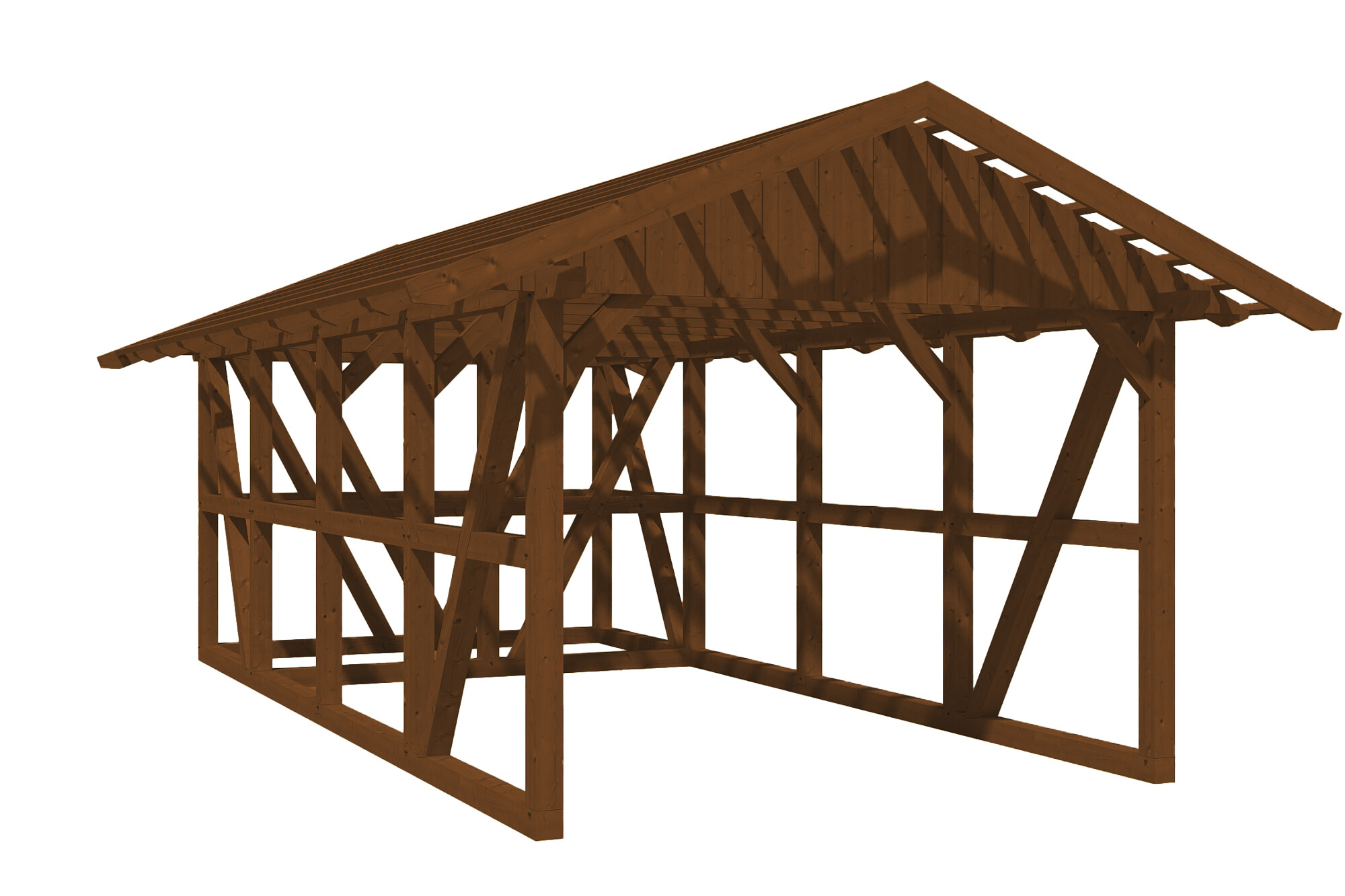 Carport Schwarzwald 424 x 772 cm mit Abstellraum, nussbaum, mit Dachlattung