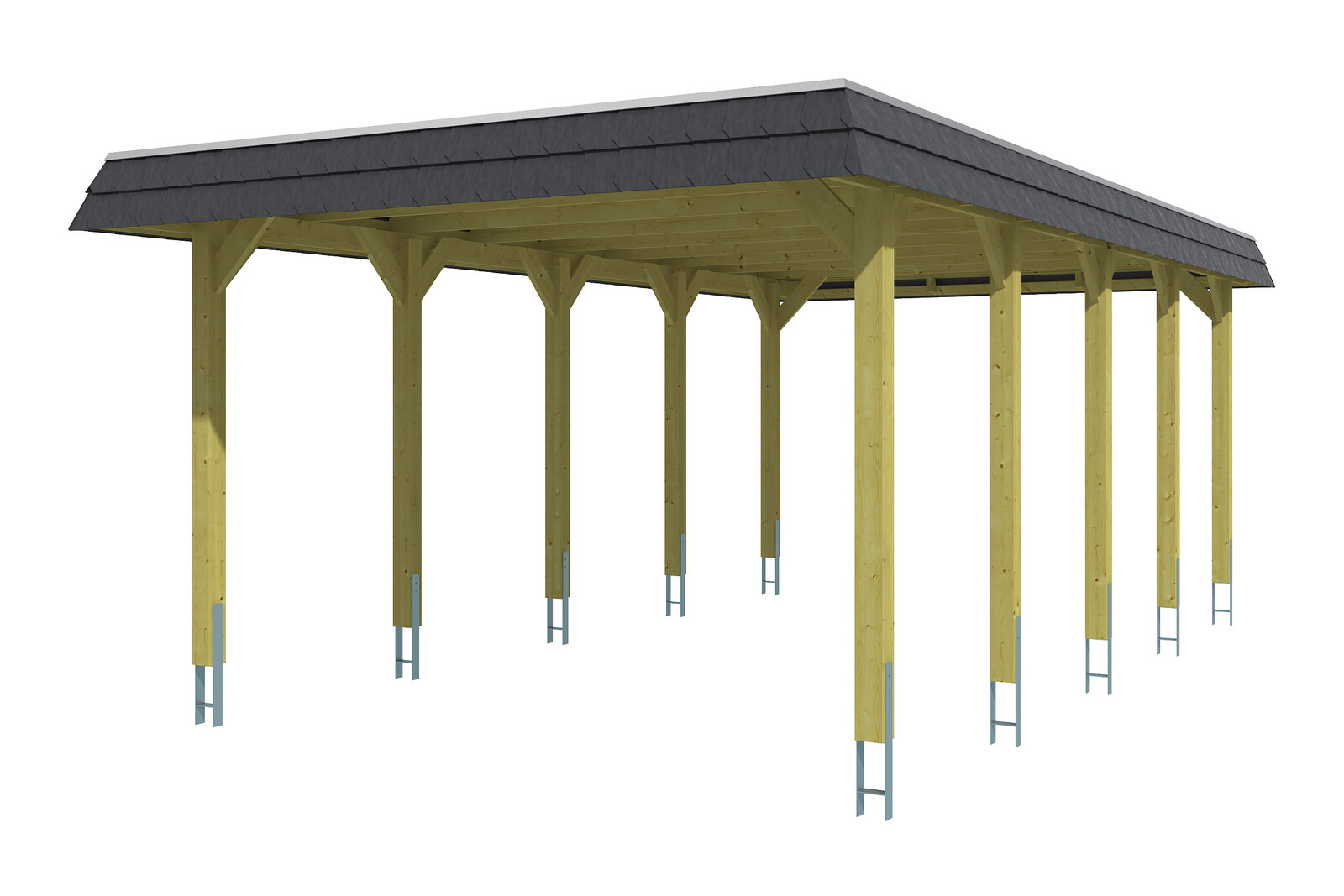 Carport Spreewald, zwarte plaat met leisteenuiterlijk 396 x 741 cm, groen geïmpregneerd, met Aluminium dakplaten