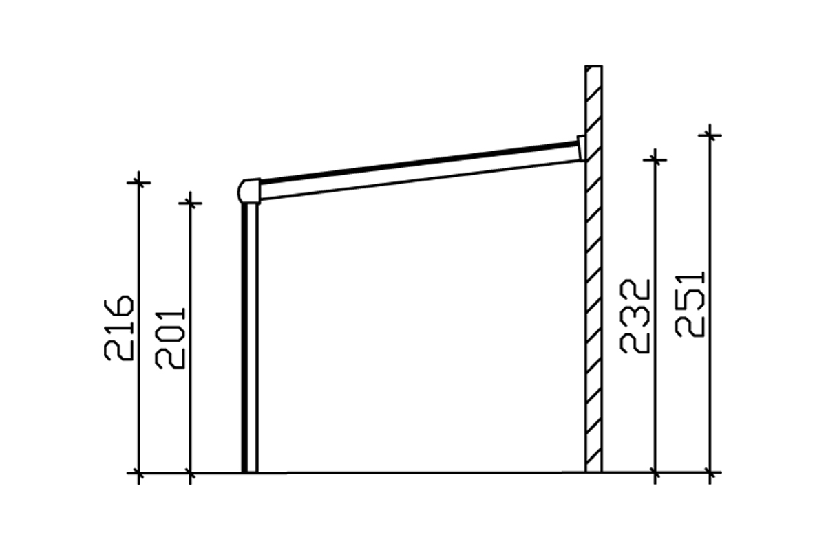 Grafik (Schnitt): Terrassenüberdachung Monza, Tiefe 257 cm