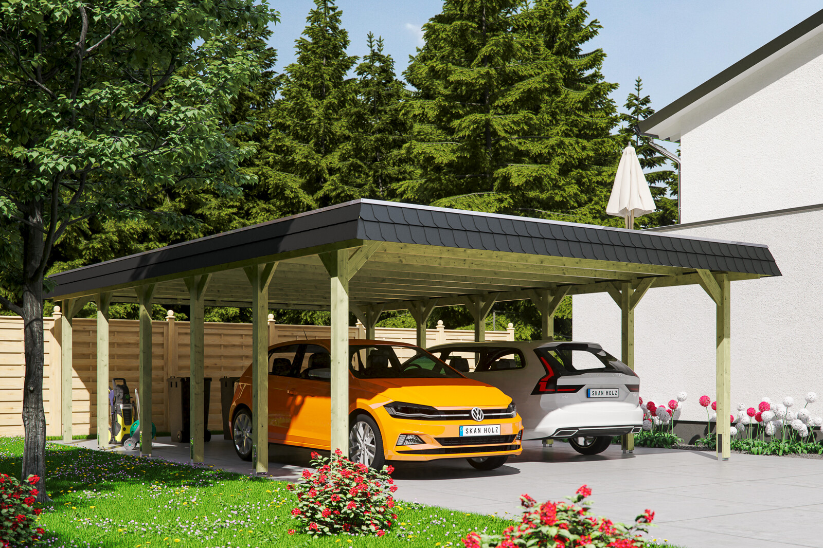 Carport Spreewald 585 x 893 cm mit EPDM-Dach, schwarze Blende