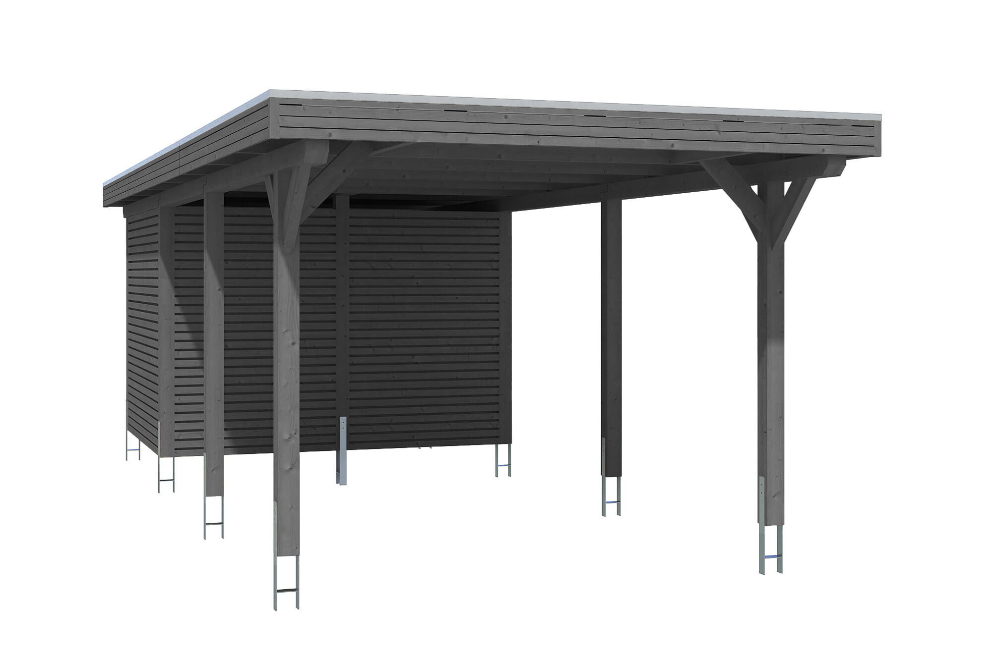 Carport Spessart 355 x 846 cm with storage room, colour pre-treated slate-grey