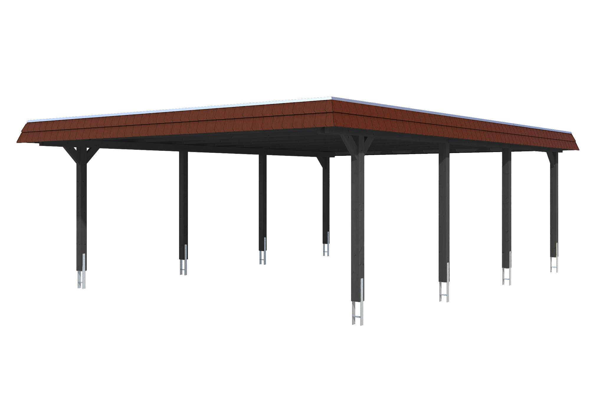 Produktbild: Carport Wendland 630 x 879 cm, mit roter Blende, farblich behandelt in anthrazit