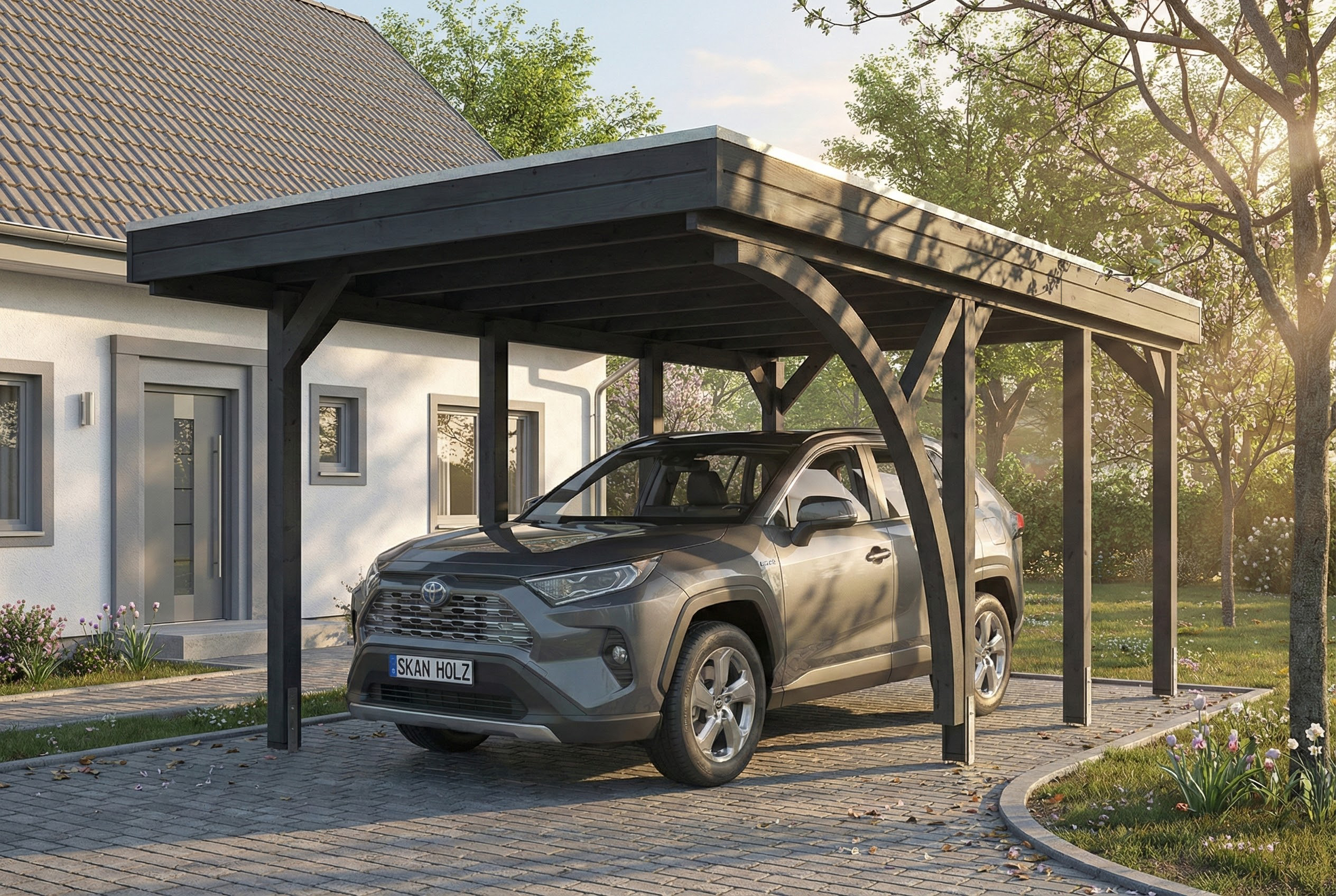 Carport Friesland Set E, 320 x 555 cm, mit einem Einfahrtsbogen, schiefergrau