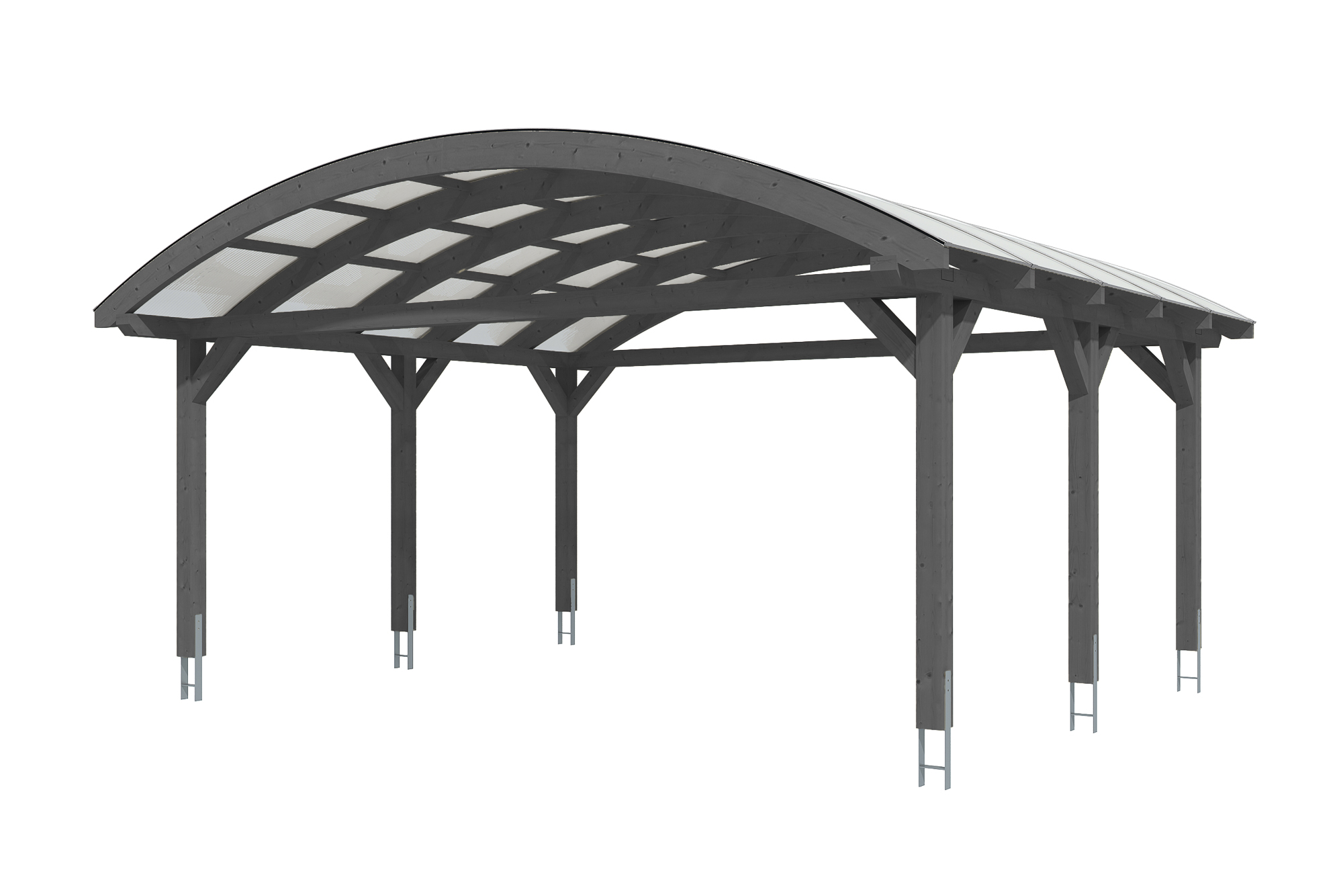 Carport Franken 635 x 541 cm, gelakt in leigrijs, met polycarbonaatplaten
