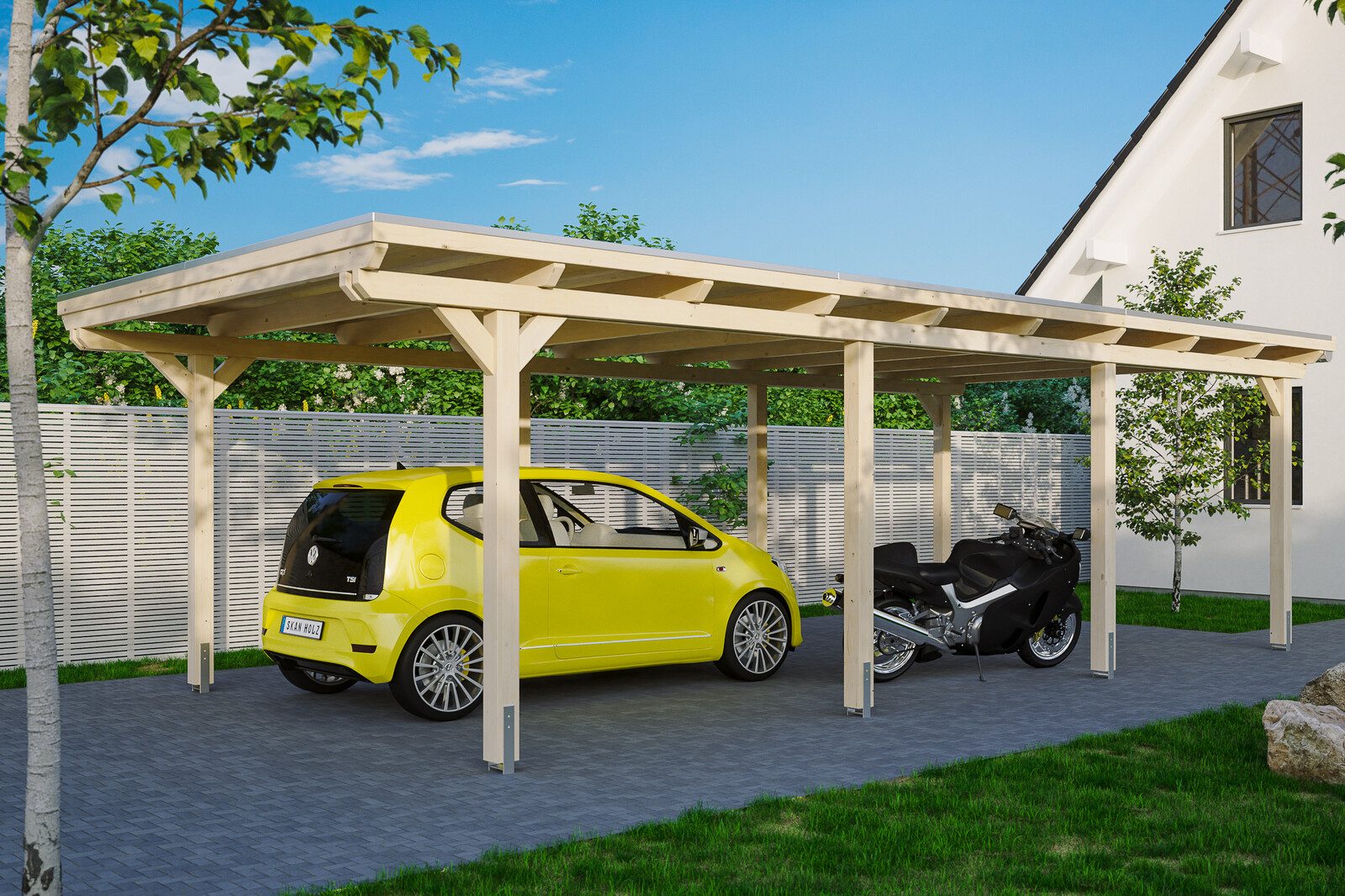 Carport Emsland 404 x 846 cm mit EPDM-Dach, natur