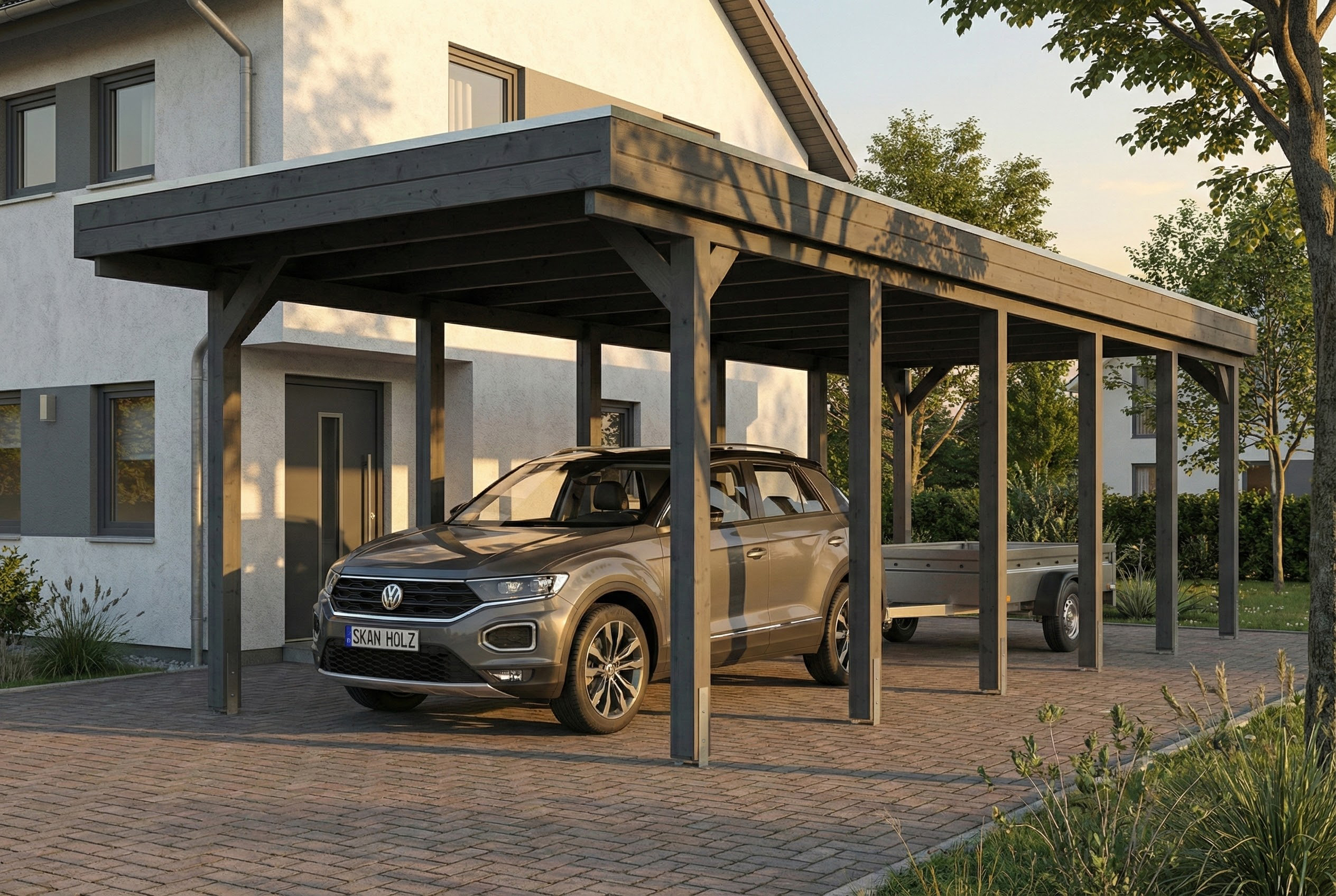 Carport Friesland 320 x 860 cm, met dakplaten, leigrijs