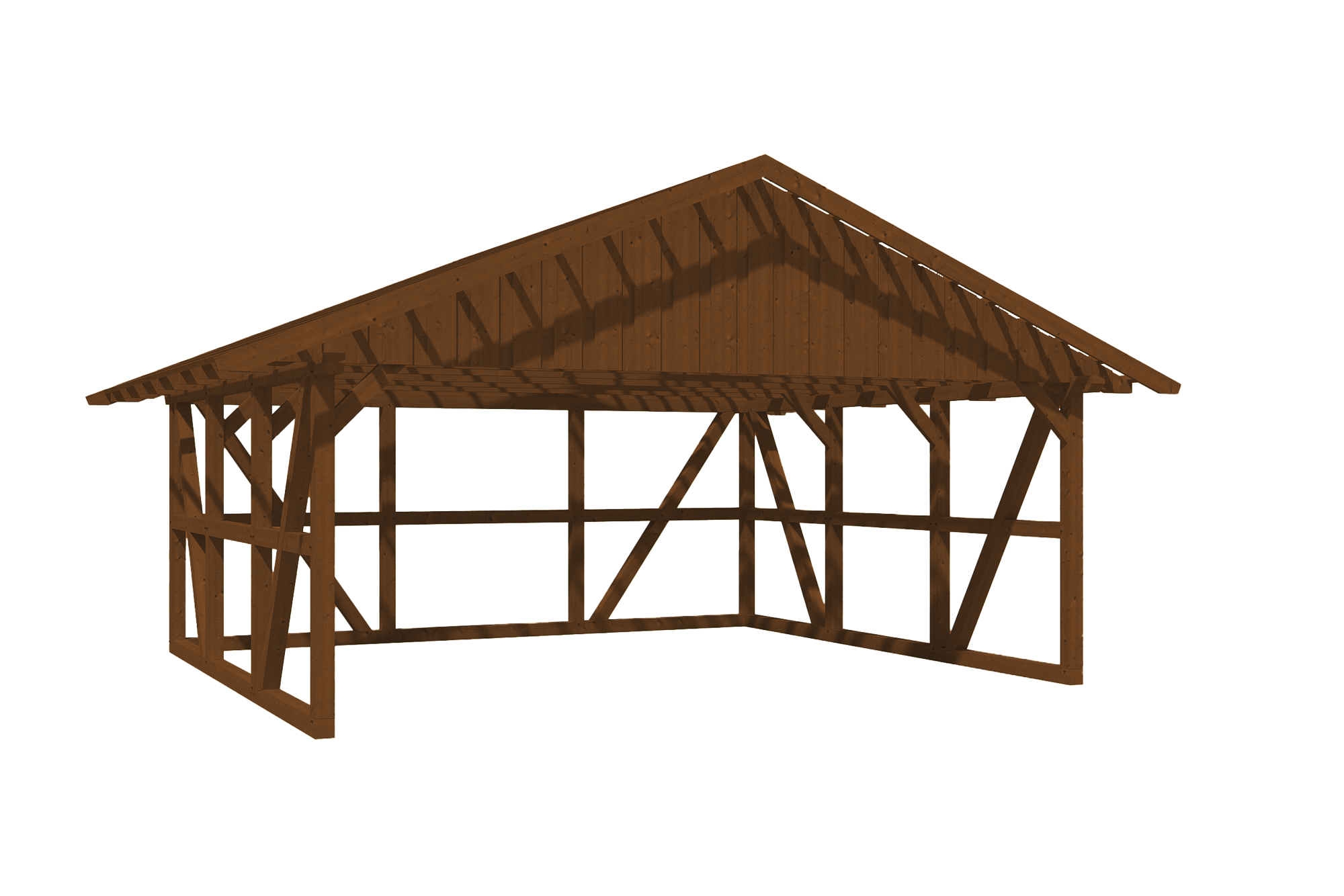 Produktbild: Carport Schwarzwald 684 x 600 cm mit Rückwand, mit Dachlatten farblich behandelt in nussbaum