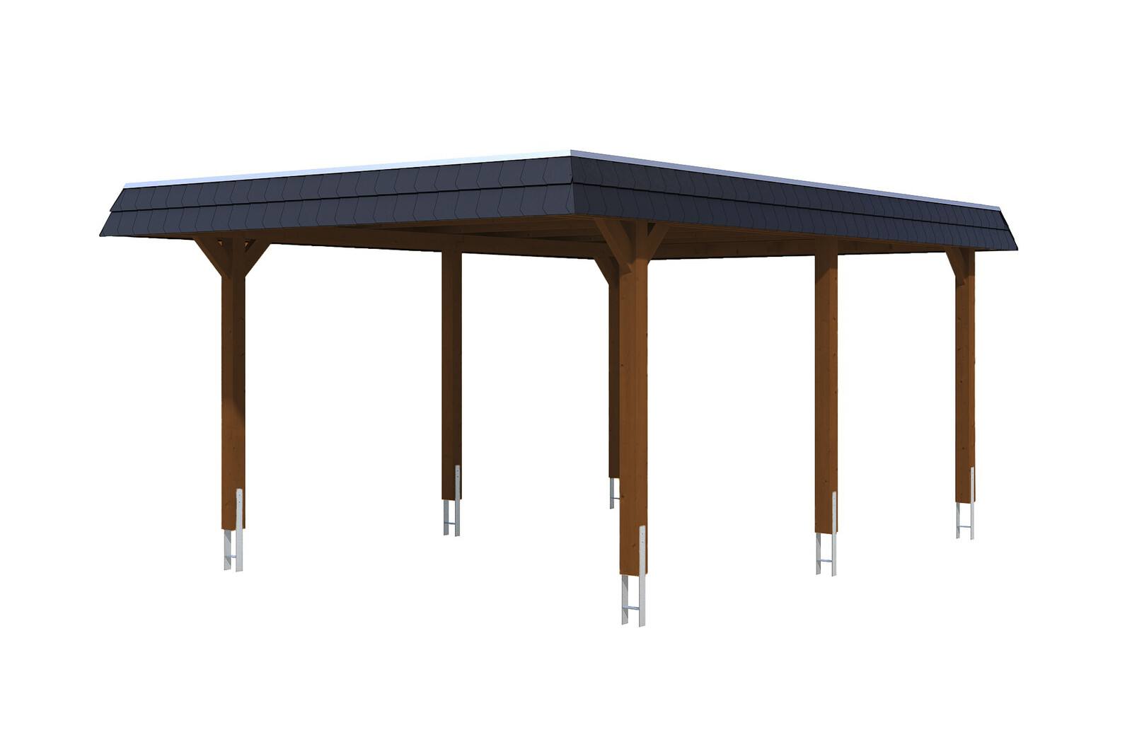 Carport Wendland 409 x 628 cm mit EPDM-Dach, schwarze Blende, nussbaum