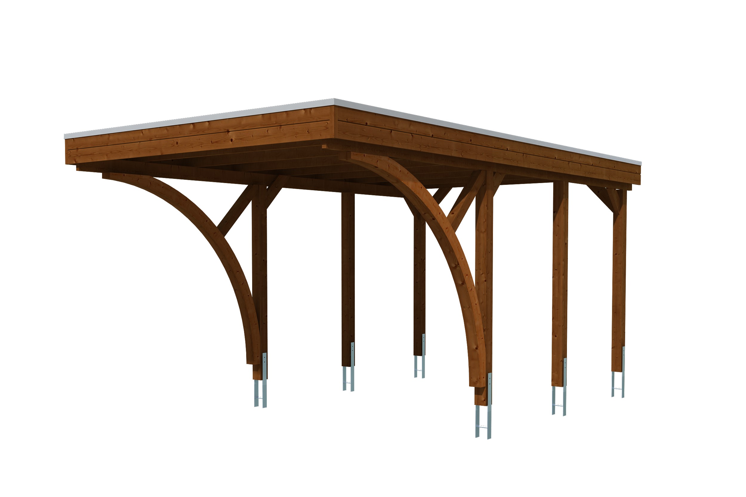 Produktbild: Carport Friesland 314 x 555 cm mit 2 Einfahrtsbögen, farblich behandelt in nussbaum