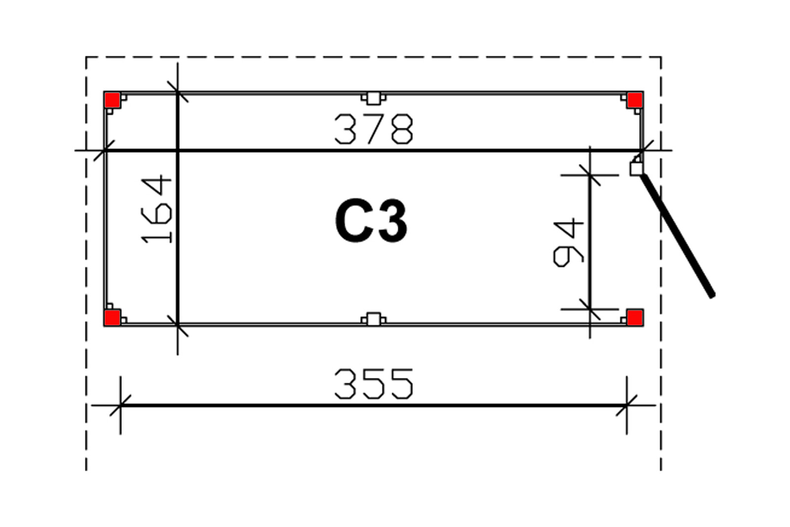 Abstellraum C3, 378x164cm, Profilschalung,  schiefergrau