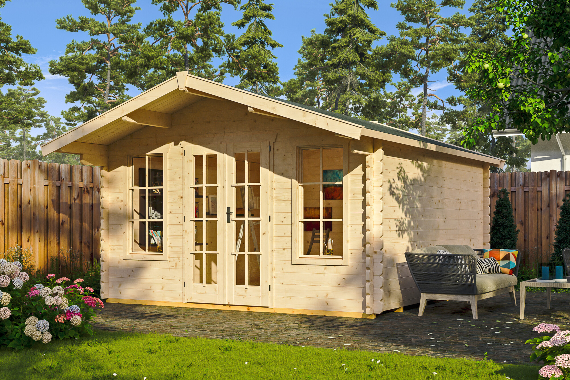 Log cabin Trondheim 1, 380 x 300 cm, untreated