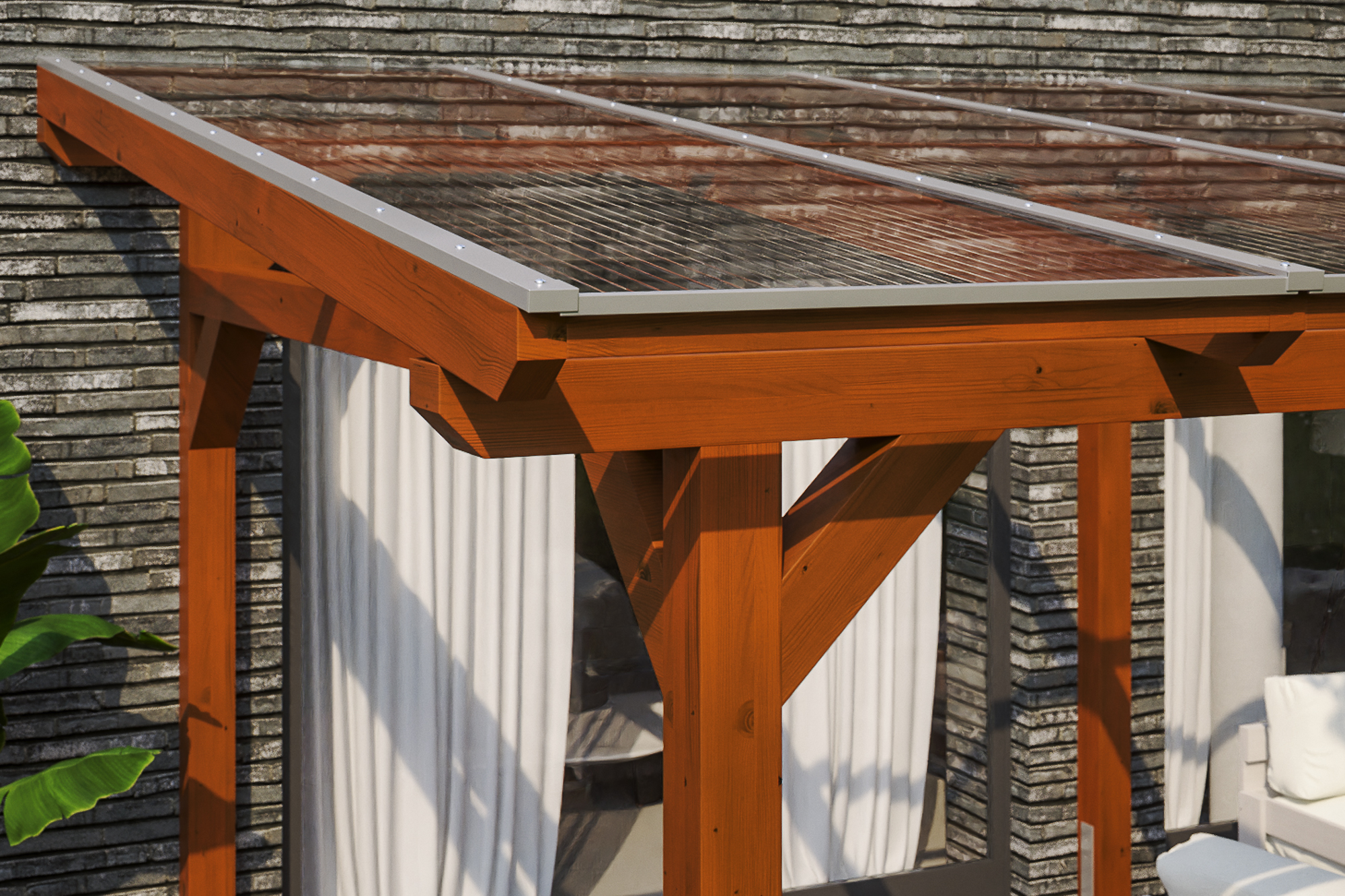 Terrasoverkapping Siena 434 x 250 cm, gelamineerd hout, gelakt in noten