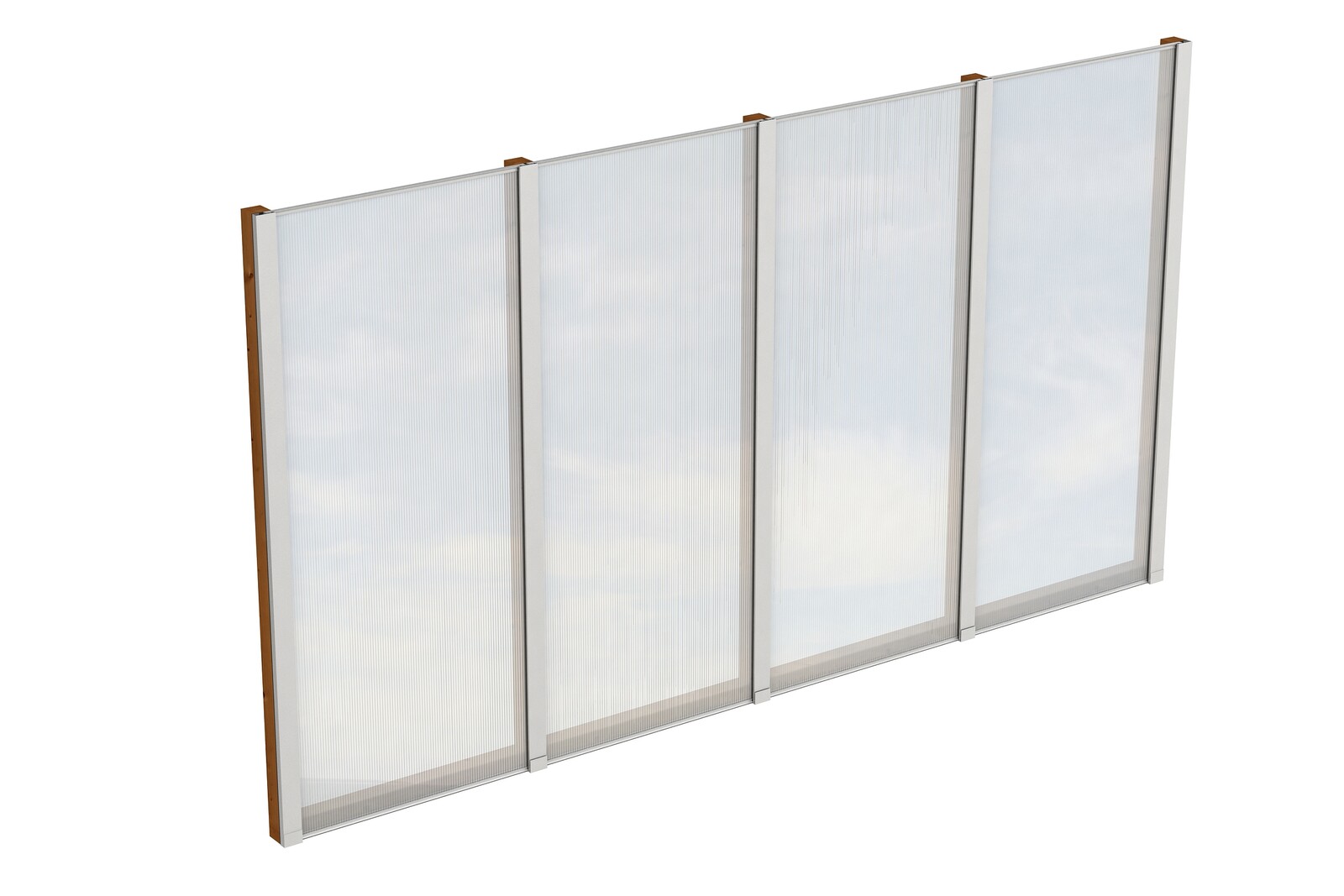 Seitenwand m. Polycarbonatplatten 343 x 200 cm, Fichte, nussbaum