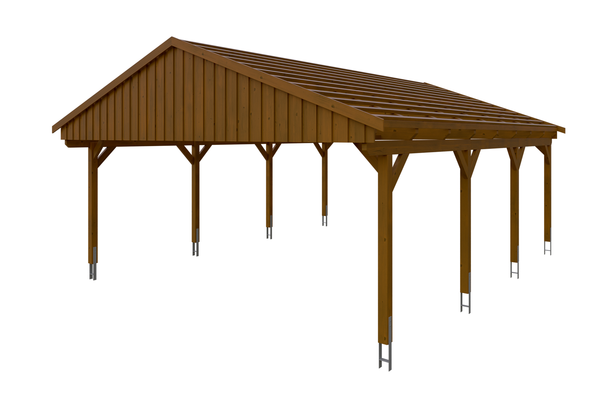Produktbild: Carport Fichtelberg 618 x 808 cm, farblich behandelt in nussbaum, mit Dachlatten