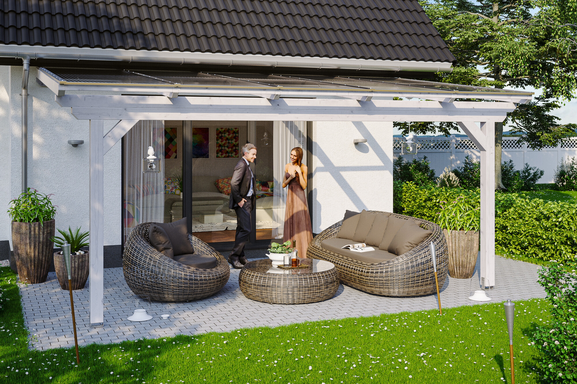 Terrassenüberdachung Ancona 541 x 350 cm, Leimholz, weiß