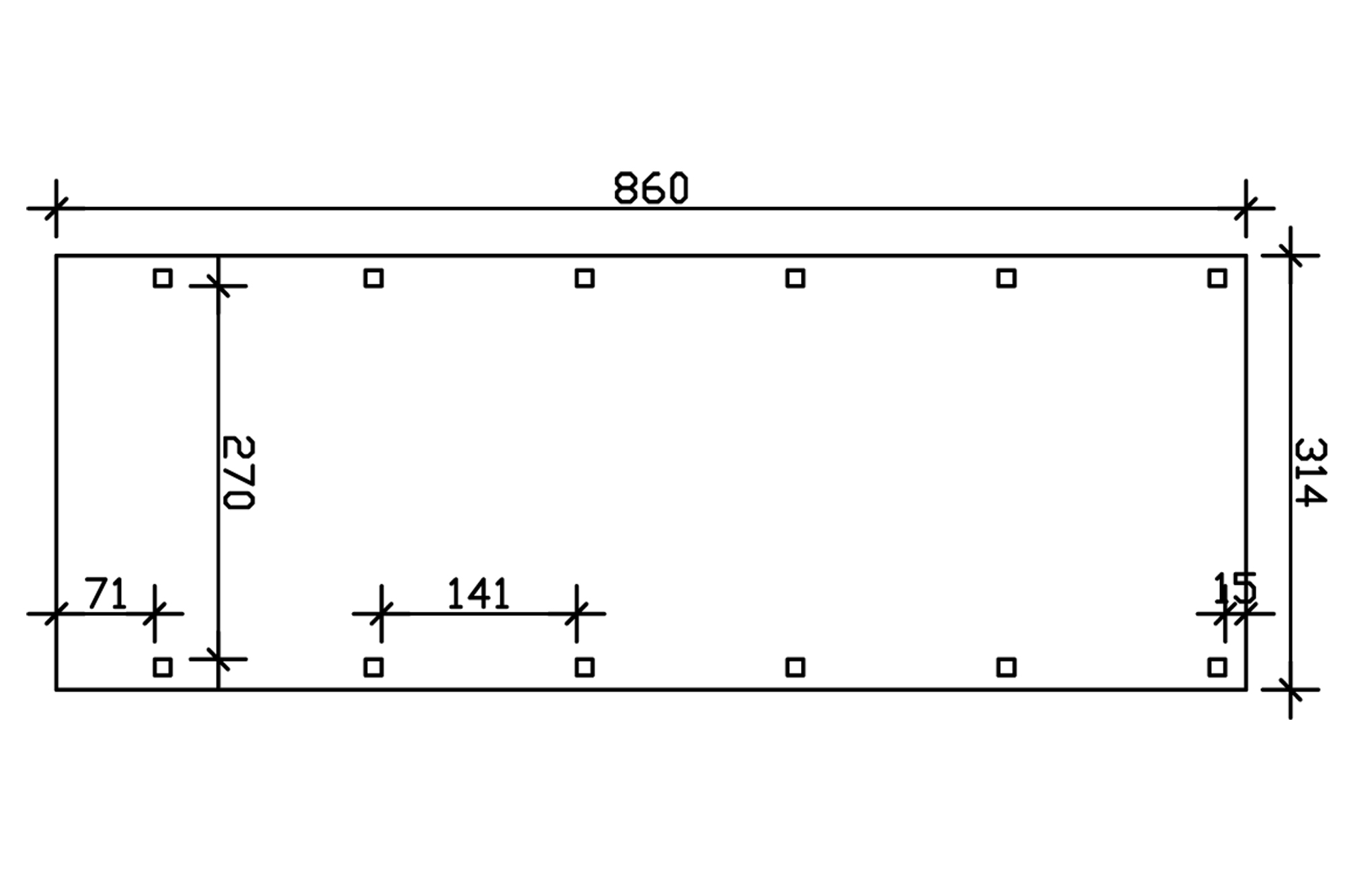 Carport Friesland 314 x 860 cm, gelakt in noten, met Aluminium dakplaten