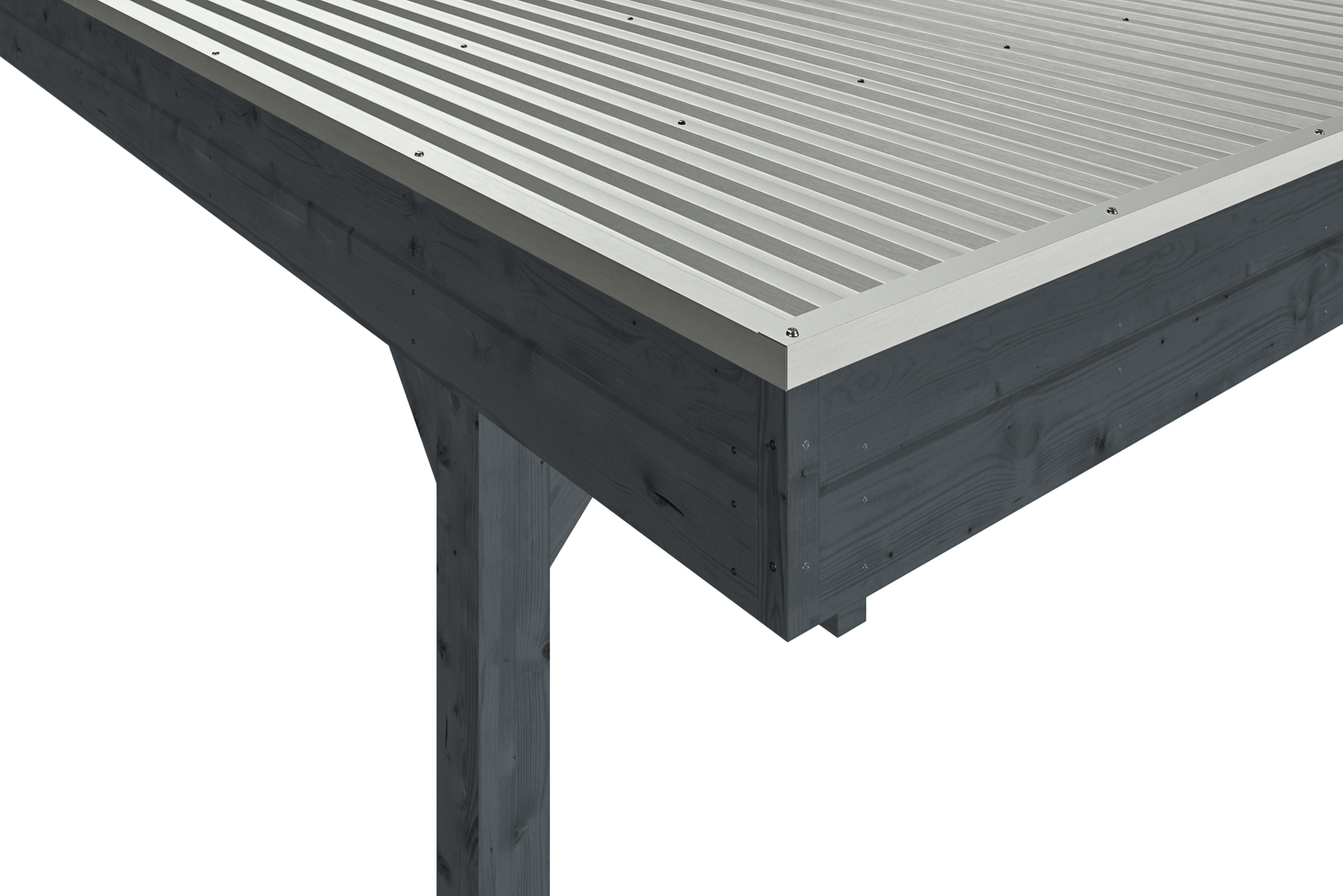 Detailbild: Aluminiumdachplatten und Dachblende beim Einzelcarport Friesland, farblich behandelt in anthrazit
