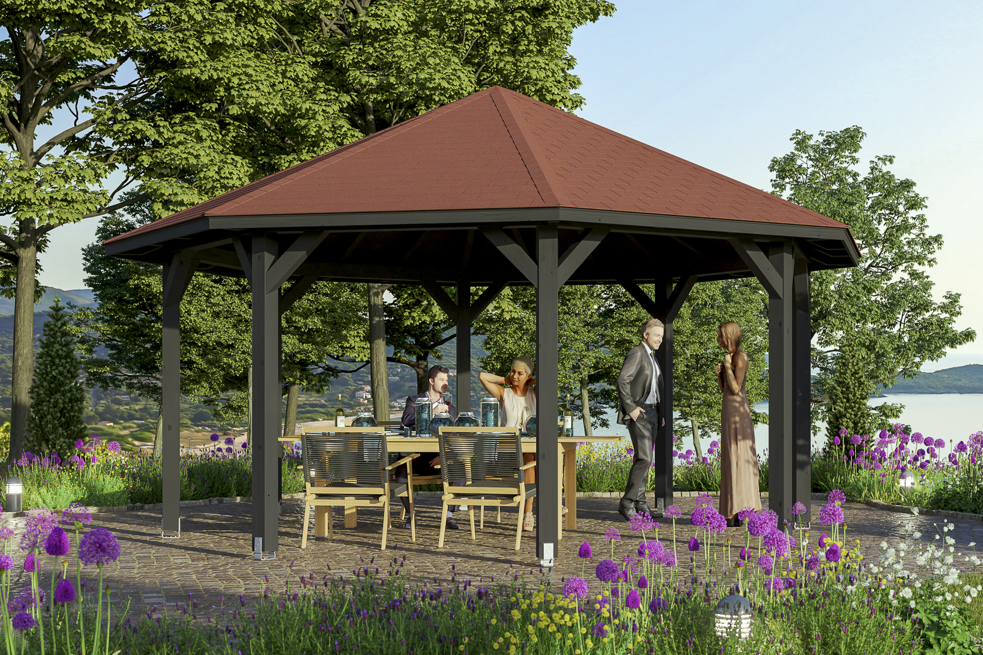 Ambientebild: Pavillon Nice 3, farblich behandelt in anthrazit