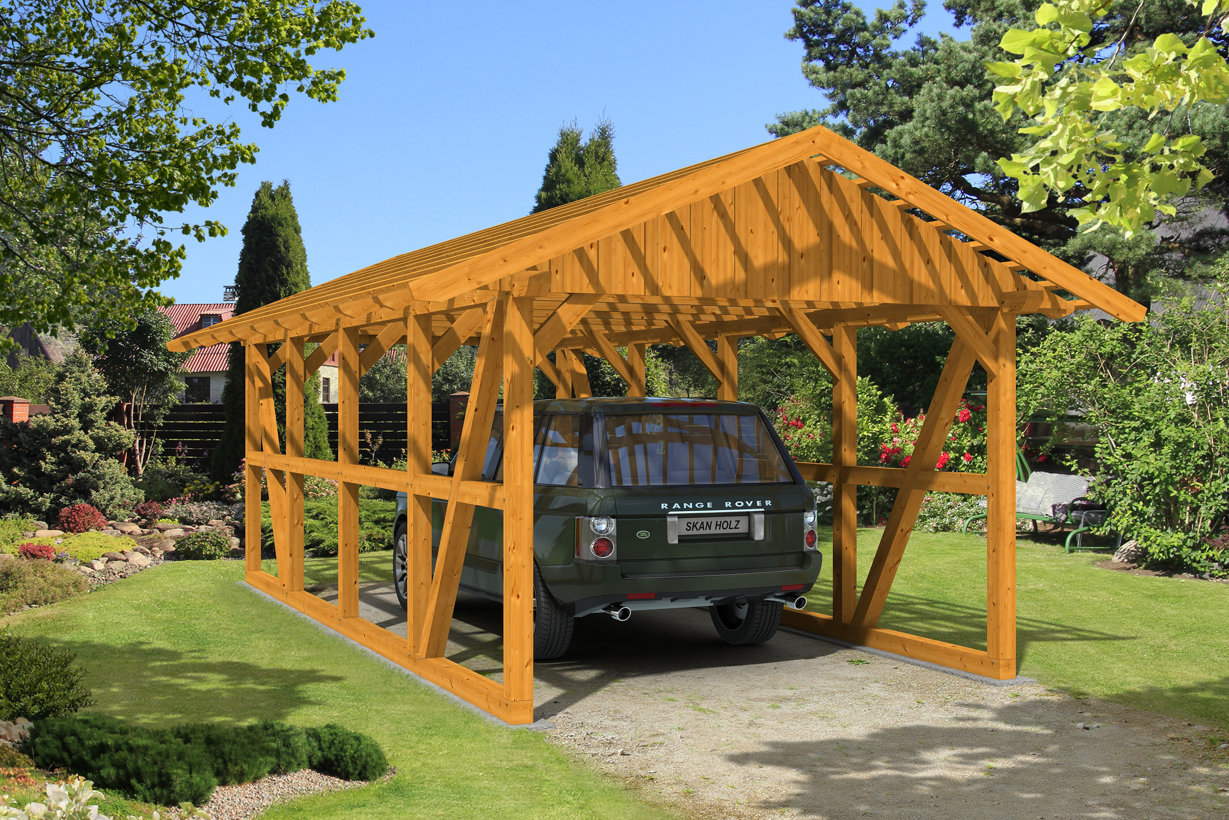 Carport Schwarzwald 424 x 772 cm, eiche hell, mit Dachlattung