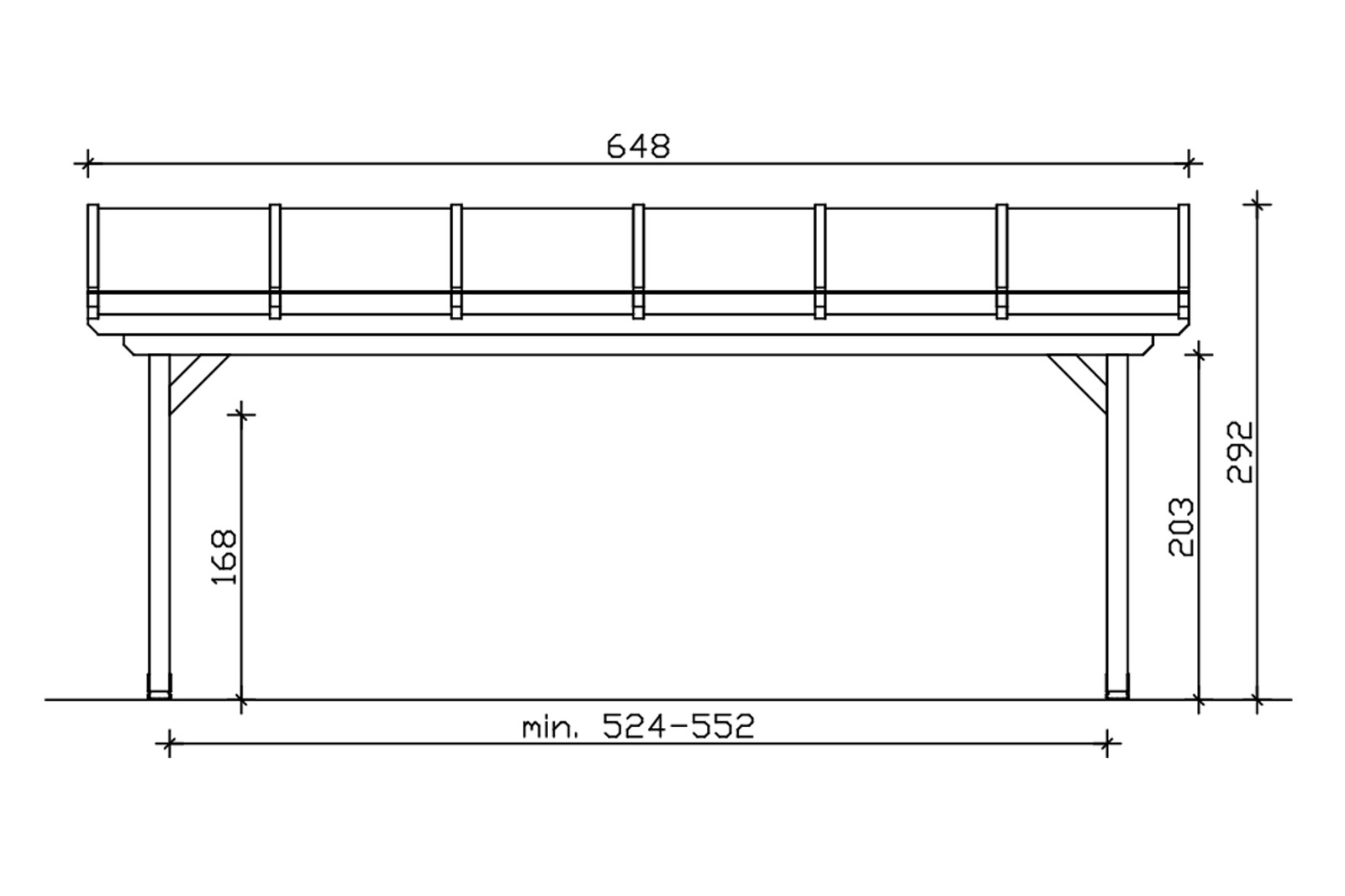 Terrace roof Ancona 648 x 400 cm, glulam, colour pre-treated walnut