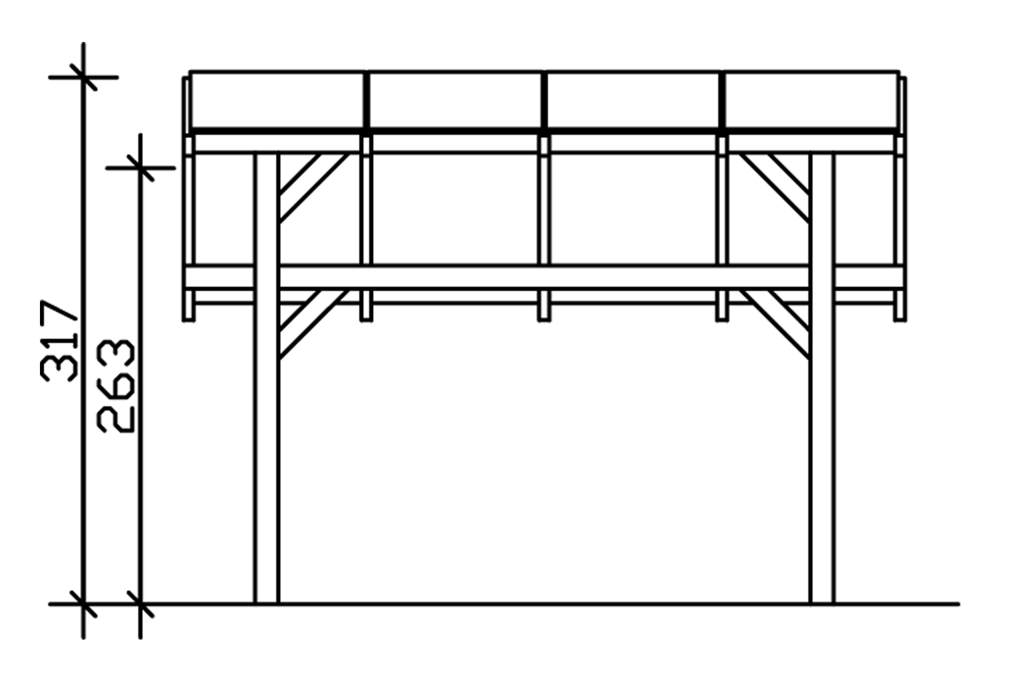 Grafik (Vorderansicht): Carport Schwaben 434 x 630 cm