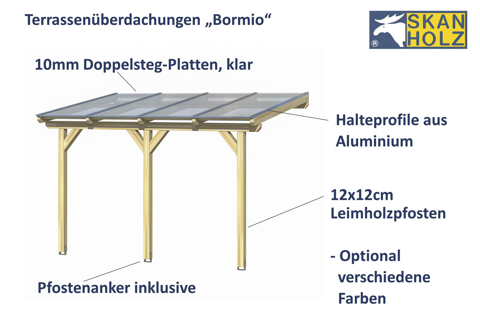 Terrassenüberdachung Bormio 648 x 400 cm, Leimholz, schiefergrau