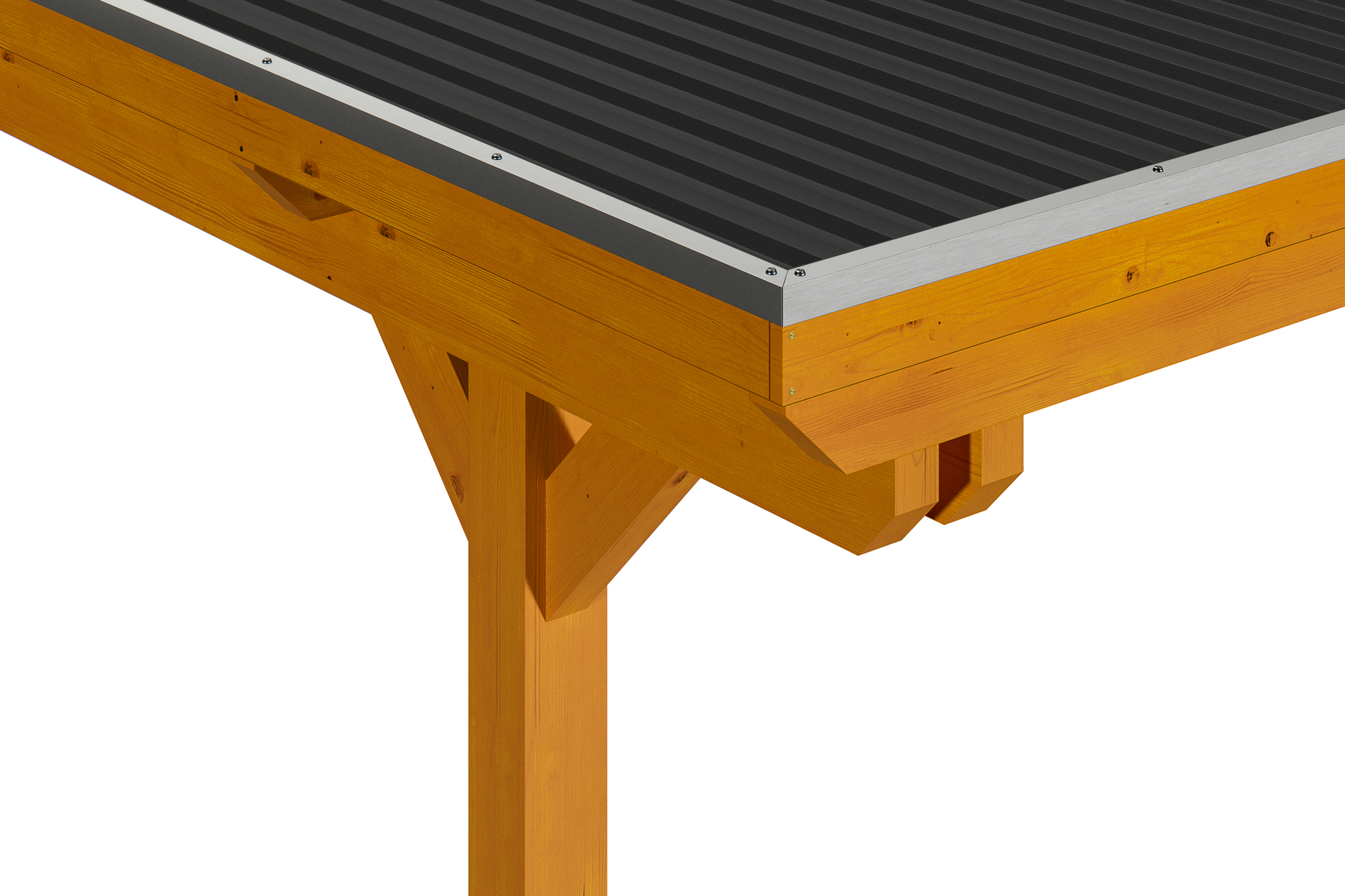 Carport Emsland 613 x 604 cm, gelakt in licht eiken, met Aluminium dakplaten