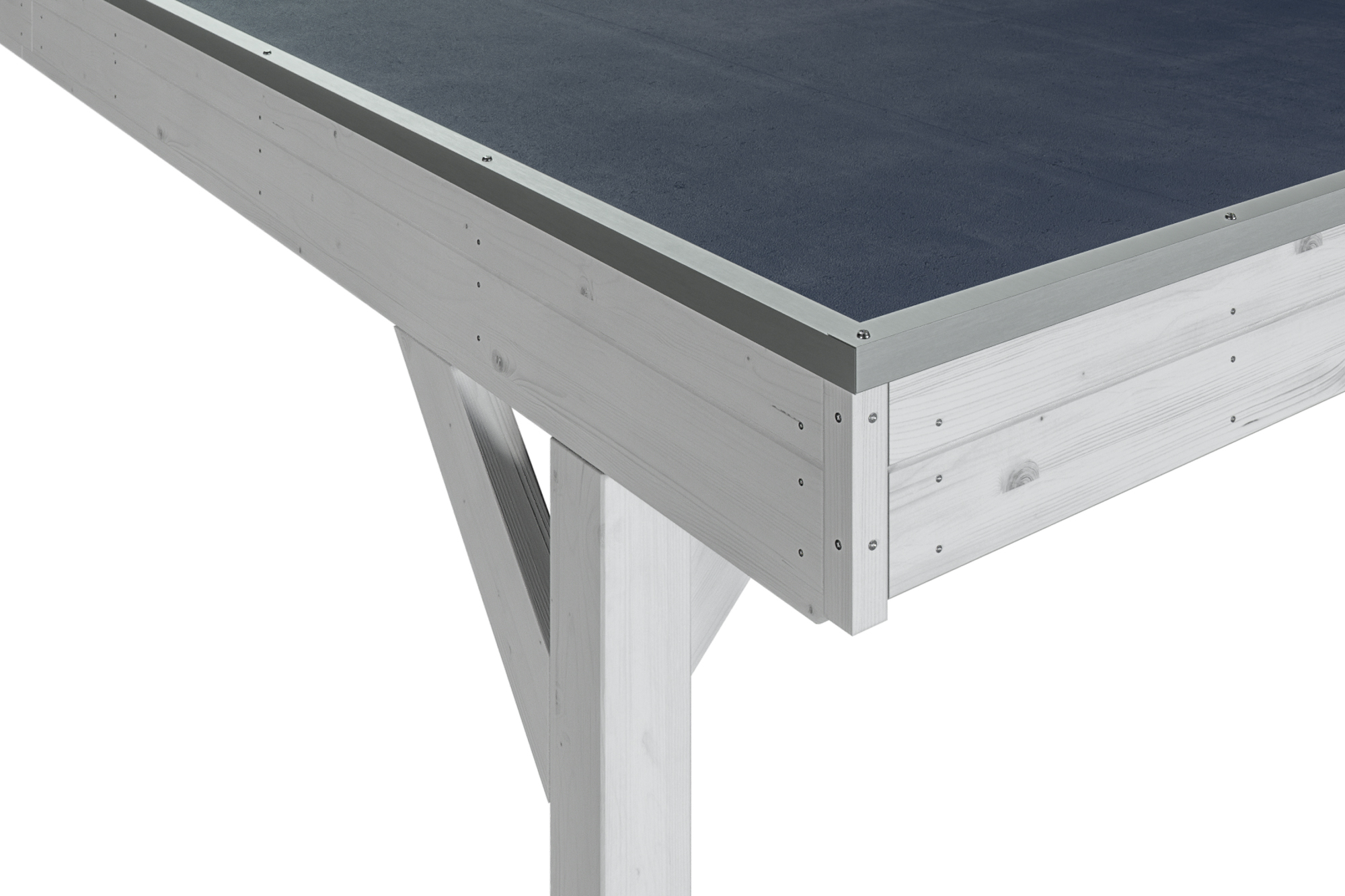 Detailbild: EPDM-Dacheindeckung und Dachblende beim Einzelcarport Grunewald, farblich behandelt in weiß