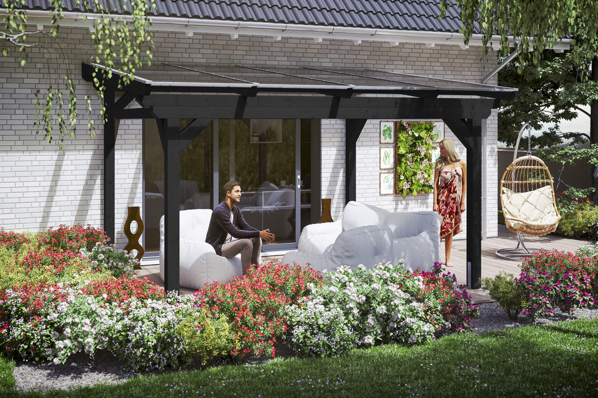 Ambientebild: Terrassenüberdachung Sanremo, Breite 434 cm, farblich behandelt in anthrazit