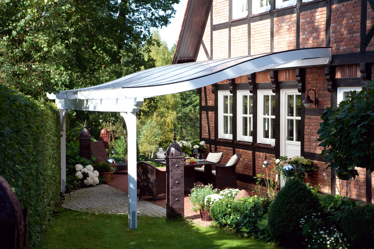 Terrasoverkapping Verona 434 x 239 cm, gelamineerd hout, gelakt in wit