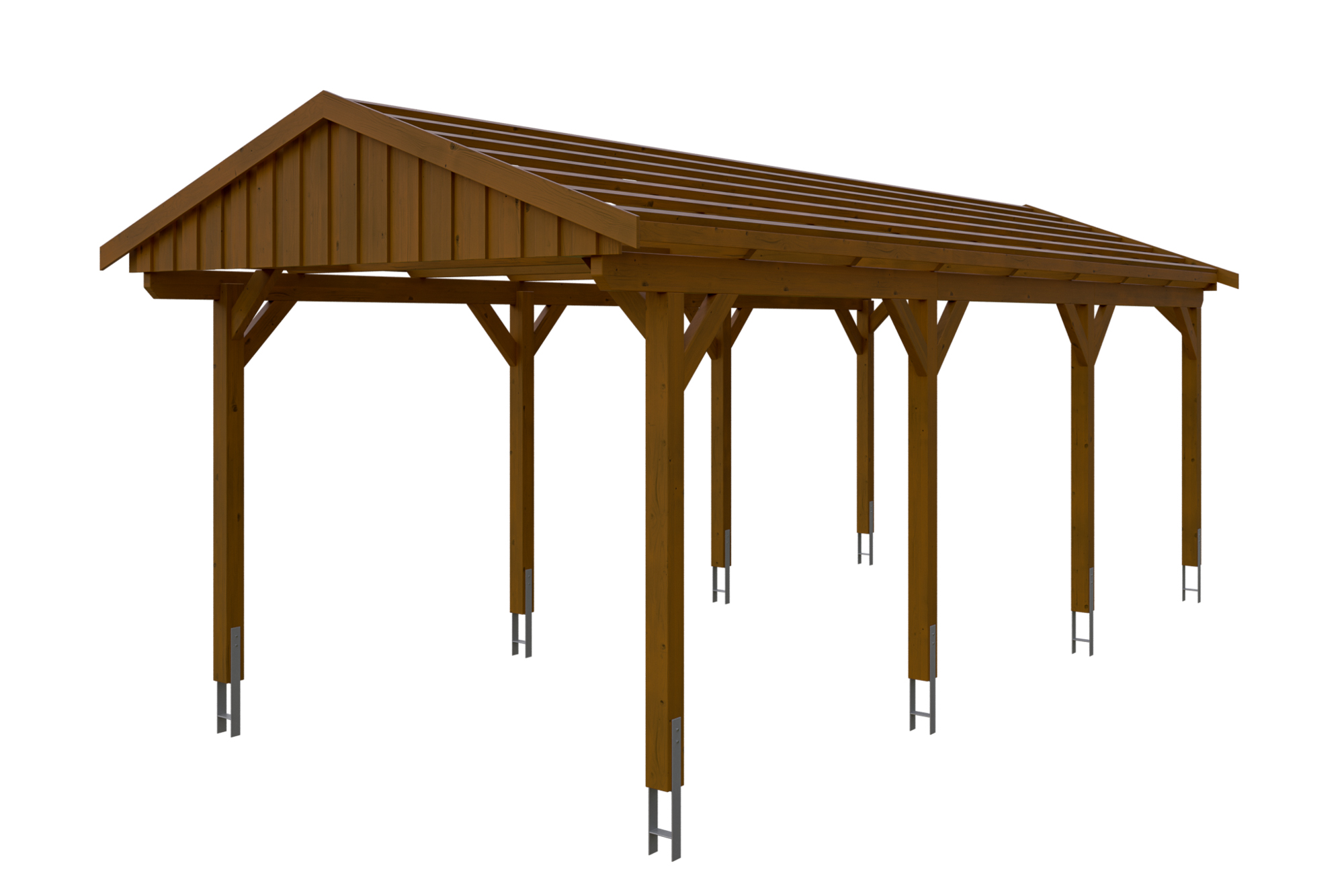 Carport Fichtelberg 317 x 808 cm, met daklatten, gelakt in noten