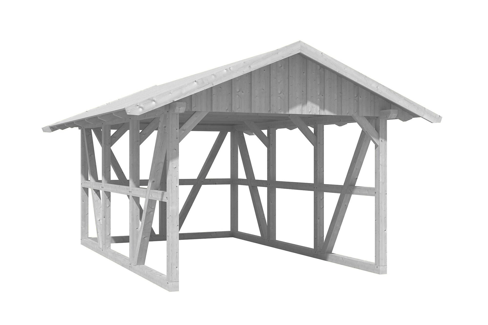 Carport Schwarzwald 424 x 600 cm mit Rückwand, weiß, mit Dachschalung