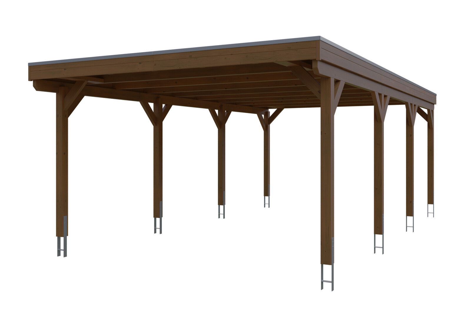 Carport GRUNEWALD 427 x 796 cm avec panneaux de toit en aluminium, traitement coloré noyer