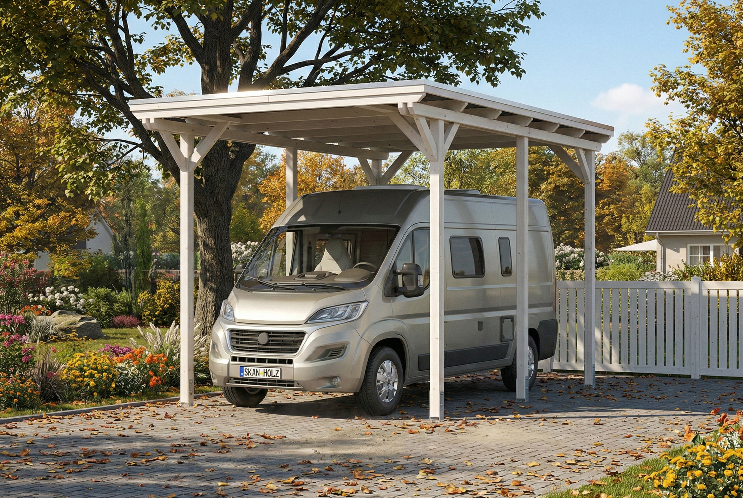 Carport Emsland Caravan 402 x 604 cm, stalen dakplaten met anticondensvlies, wit
