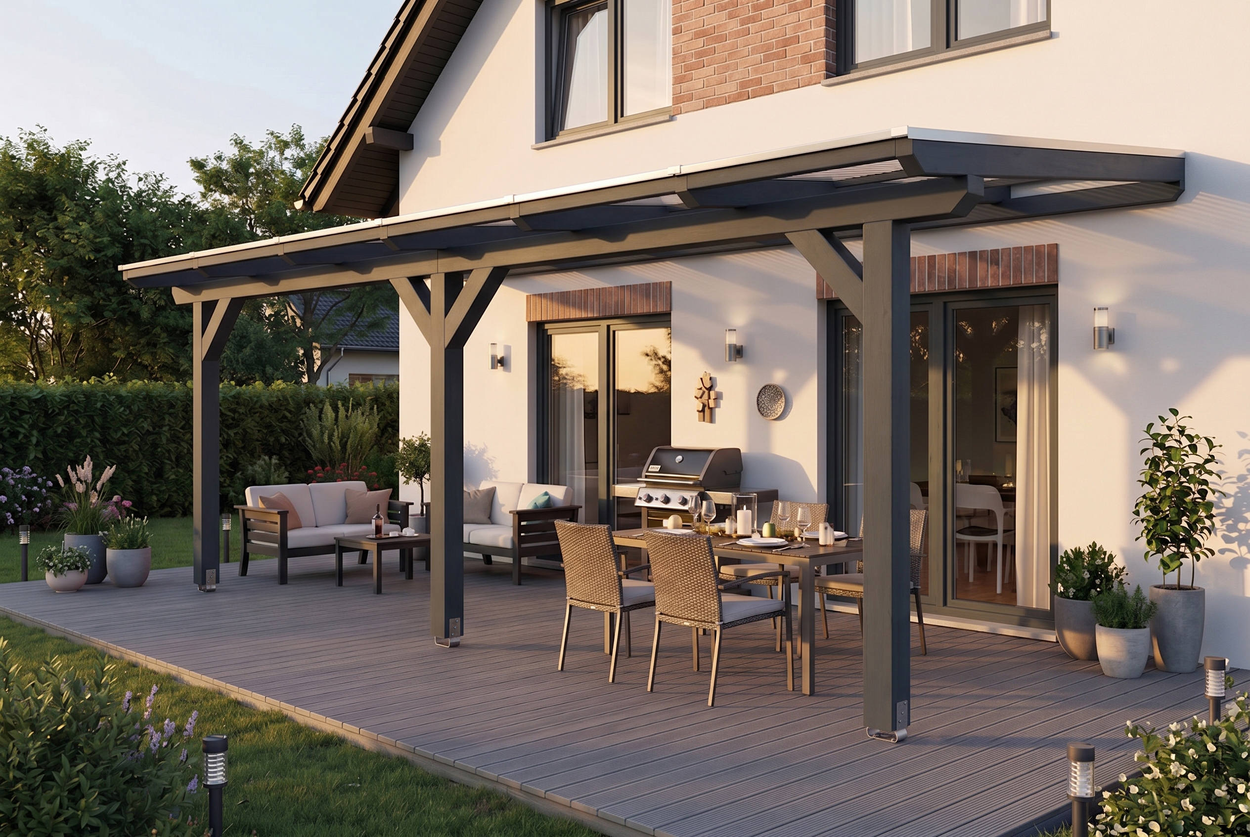 Terrassenüberdachung Andria 648 x 250 cm, Leimholz, schiefergrau