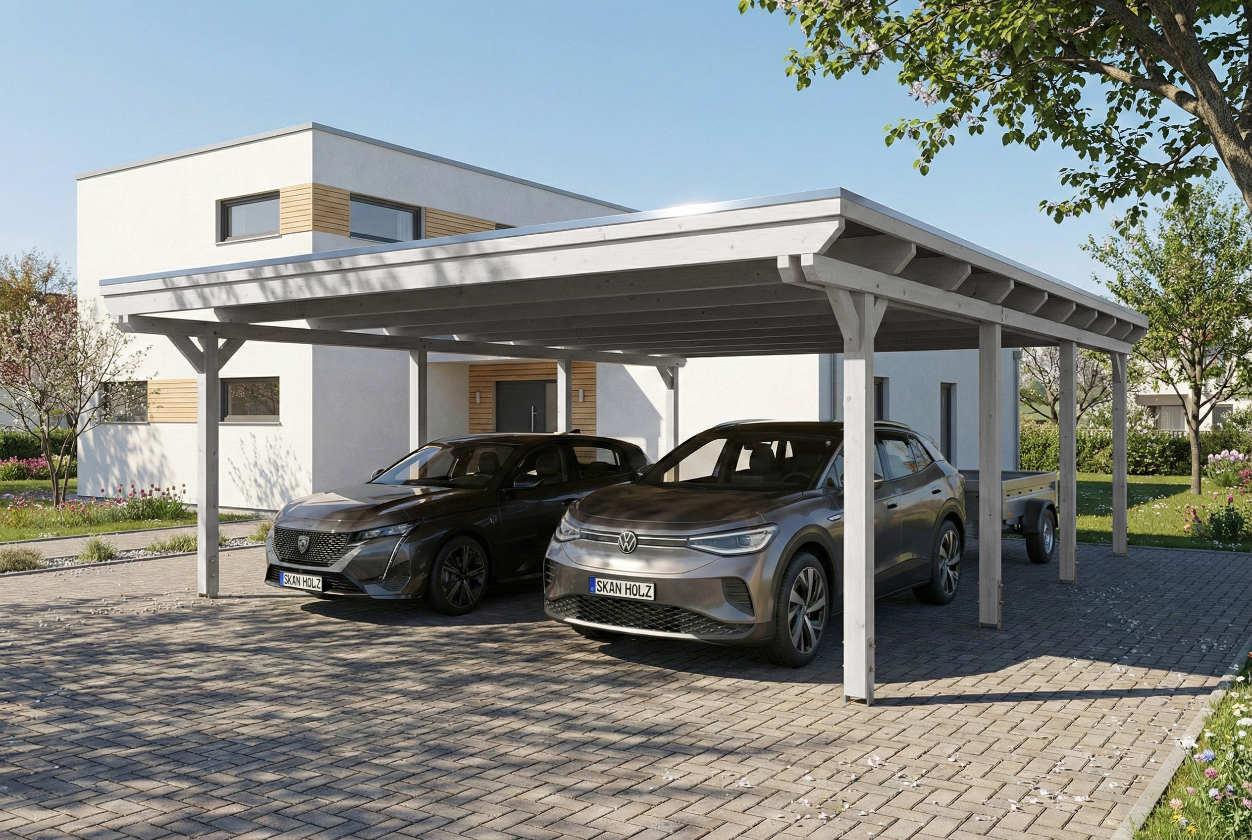 Carport Emsland 609 x 846 cm met EPDM dak, wit