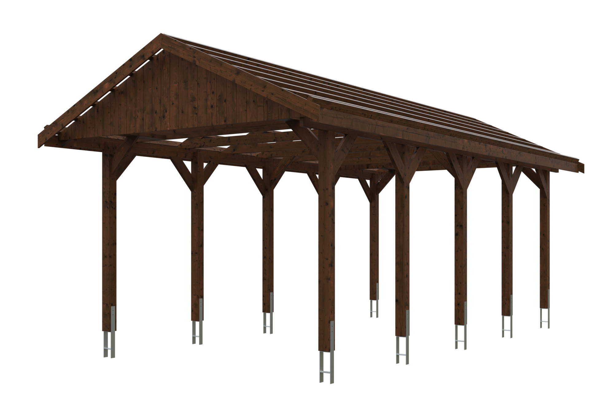 Produktbild: Carport Wallgau 380 x 750 cm, mit Dachlatten, farblich behandelt in nussbaum