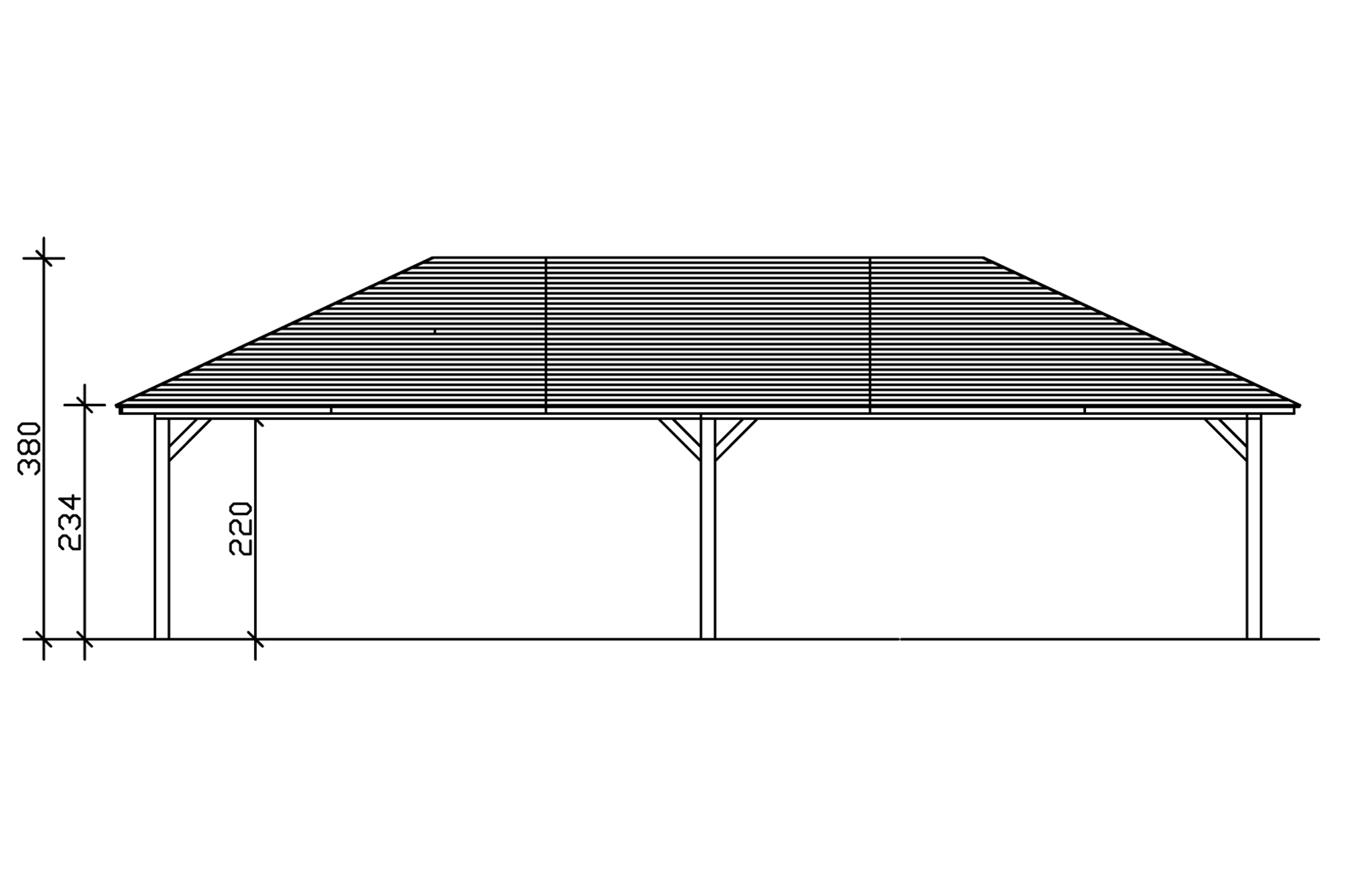 Grafik (Vorderansicht): Carport Taunus 1176 x 634 cm Breite