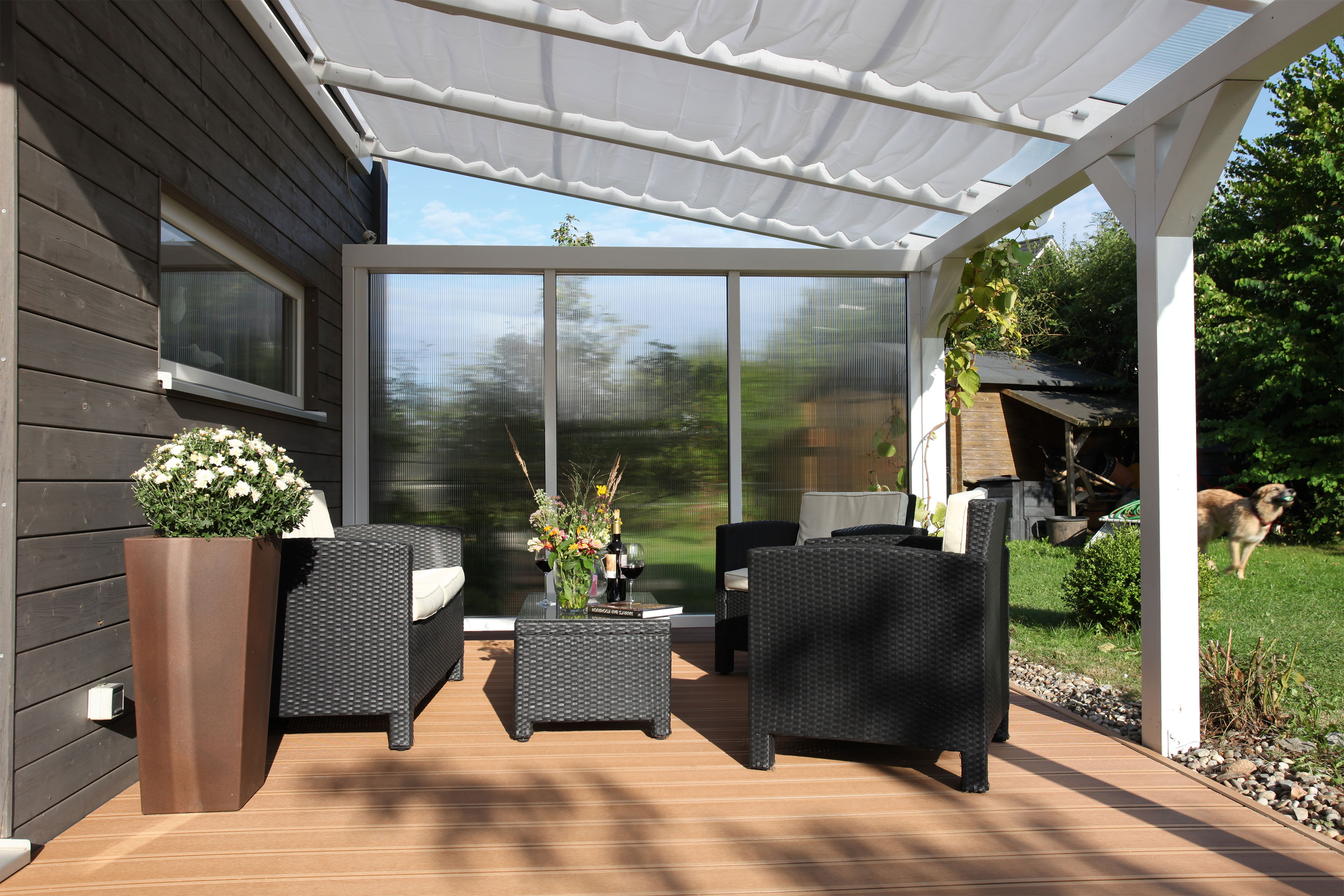 Seitenwand m. Polycarbonatplatten 293 x 200 cm, Fichte, eiche hell