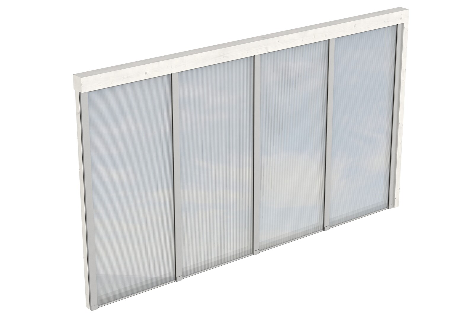 Zijwand van polycarbonaat 355 x 200 cm, voor terrasoverkapping met wandaanbouw, sparrenhout, gelakt in wit