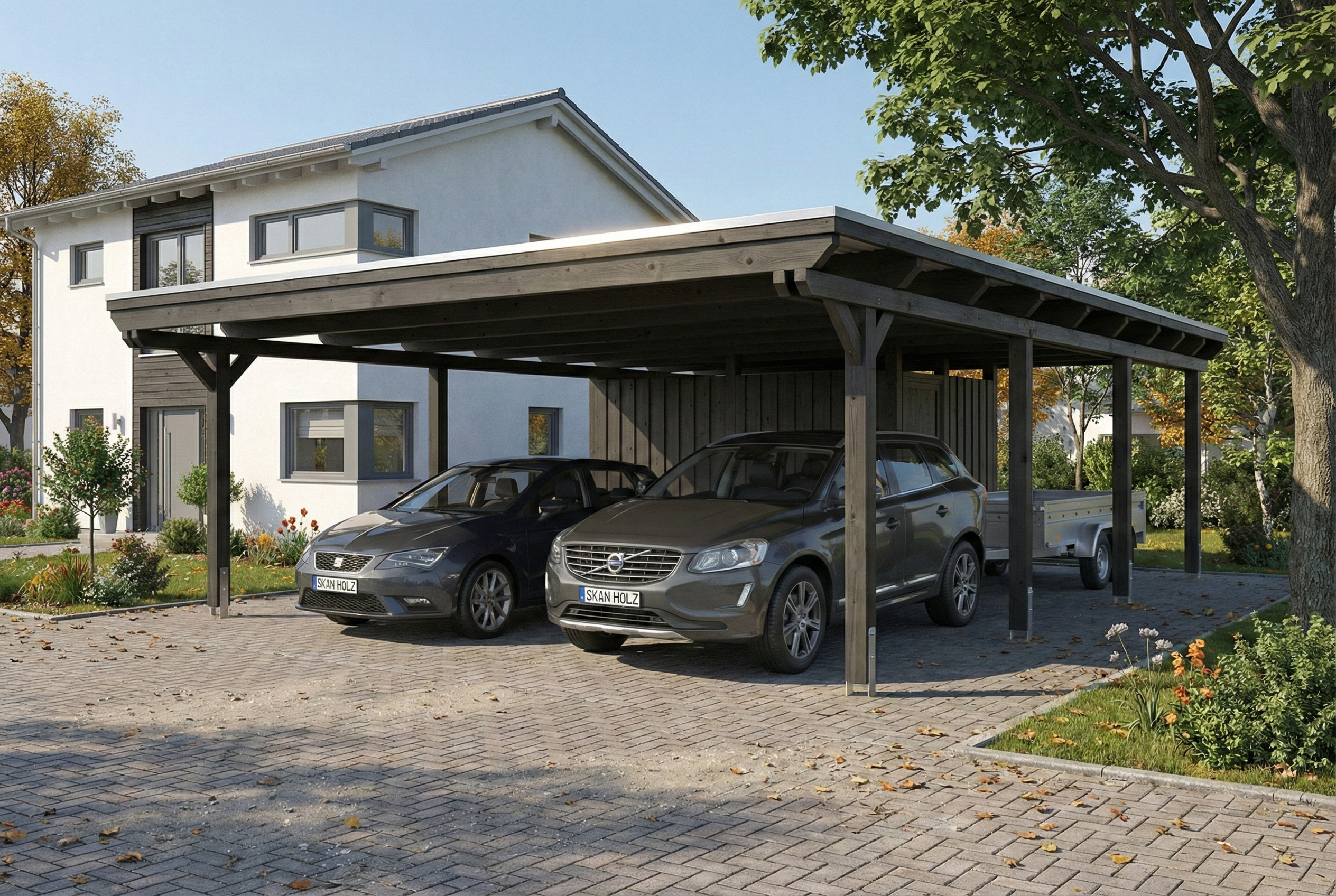 Carport Emsland 609 x 846 cm mit EPDM-Dach, mit Abstellraum, anthrazit
