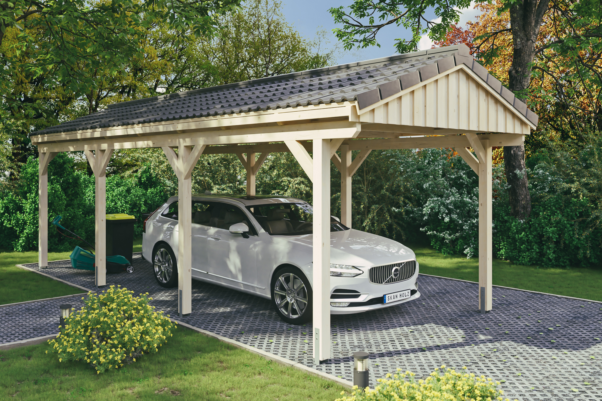 Ambientebild: Carport Fichtelberg 317 x 808 cm, natur, mit Dachziegeln