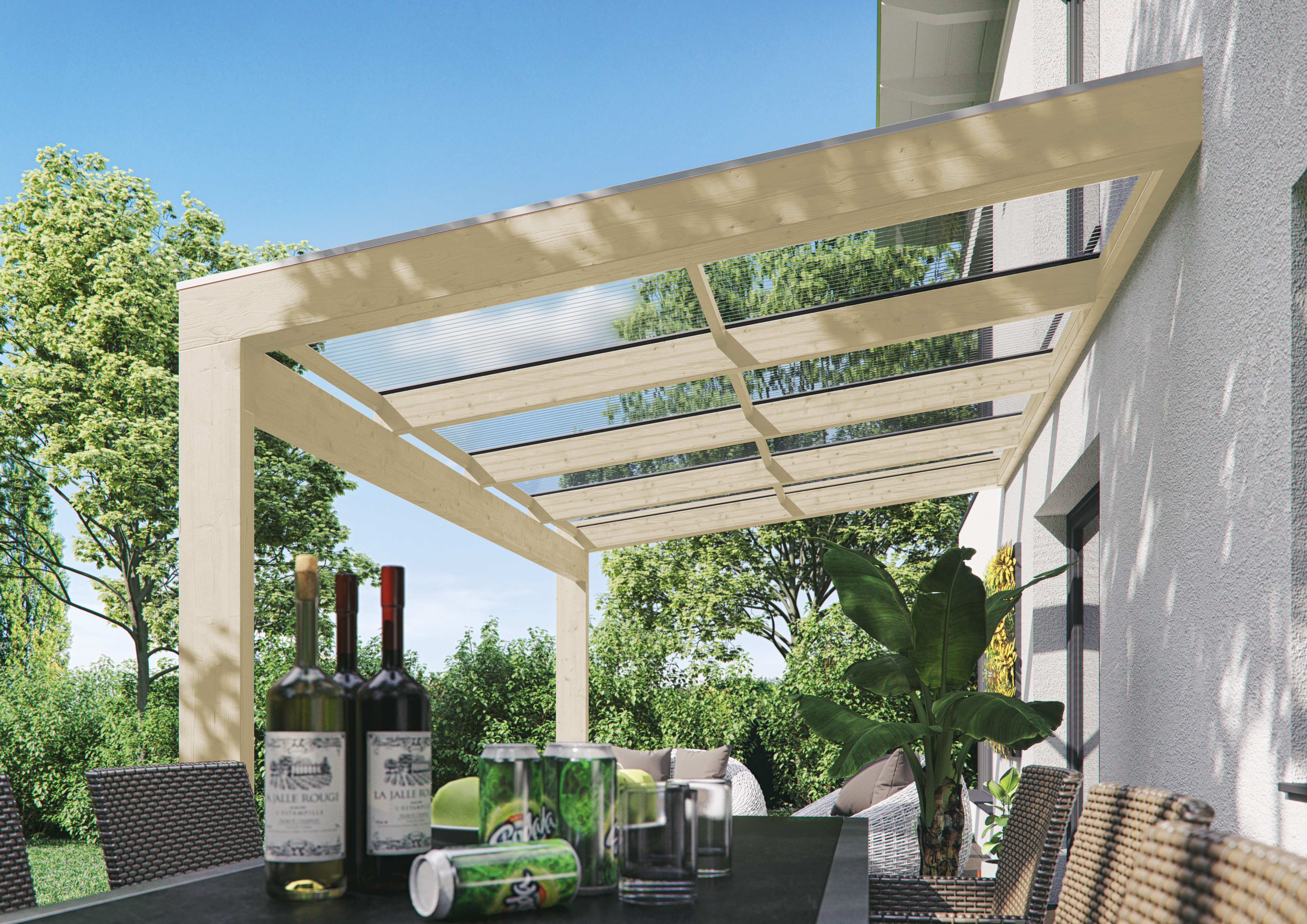 Seitenansicht einer Terrassenüberdachung Novara