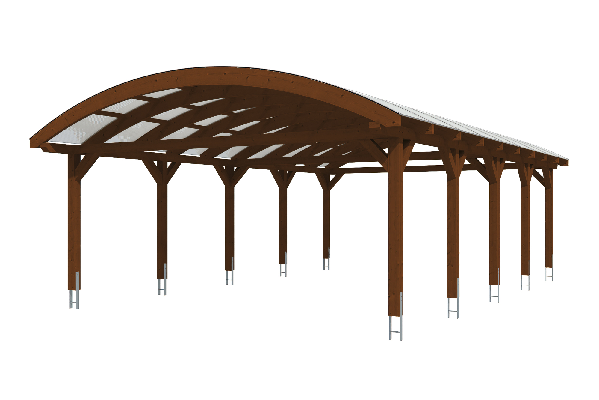 Carport Franken 635 x 969 cm, gelakt in noten, met polycarbonaatplaten