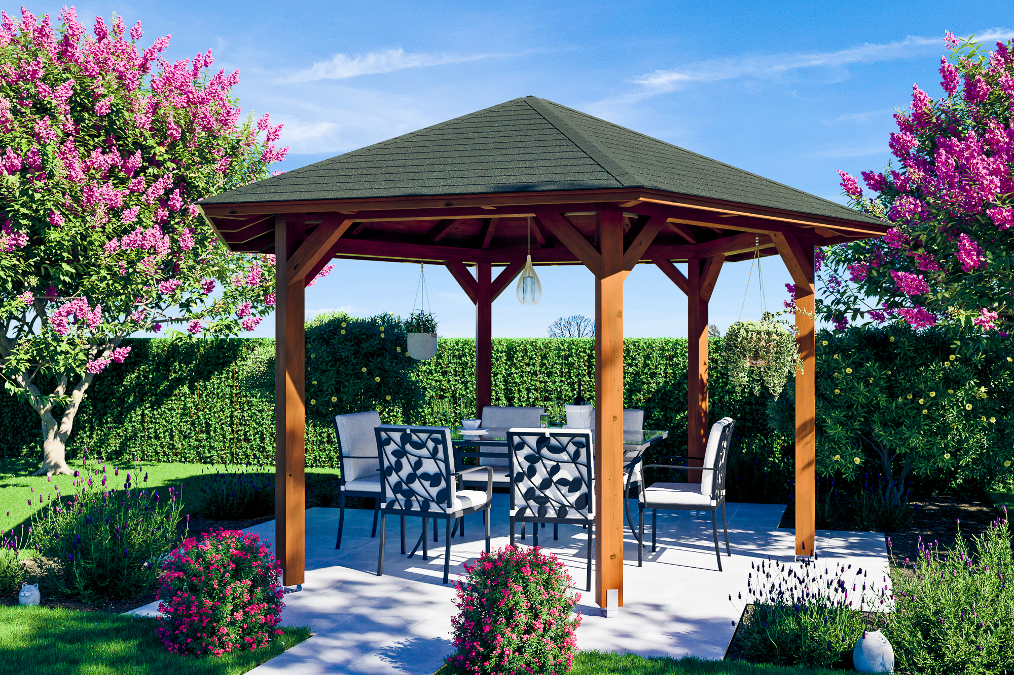 Ambientebild: Pavillon Nancy 3, farblich behandelt in nussbaum